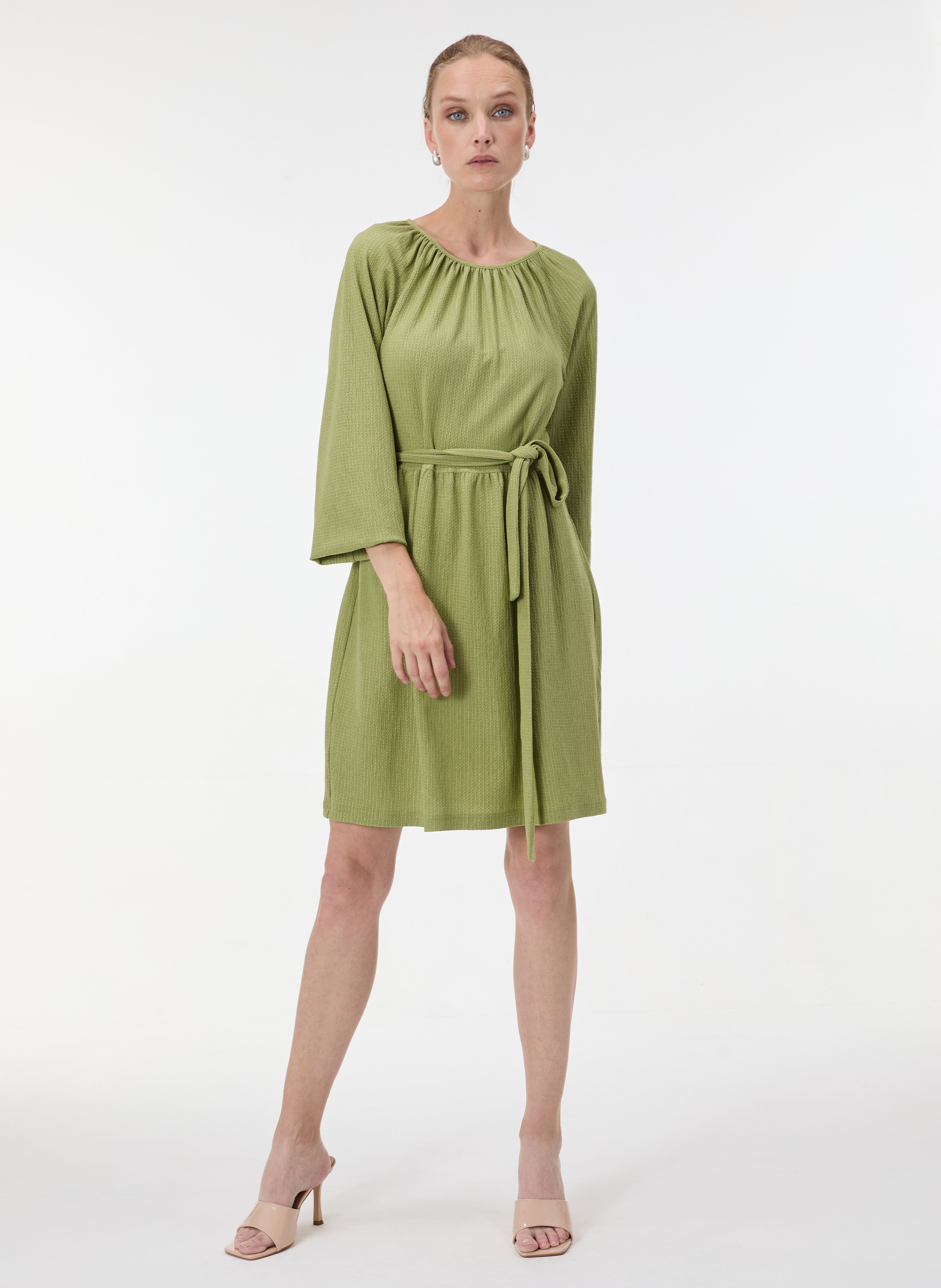 Rochie scurtă dreaptă pentru femei verde cu mânecă trei sferturi ORSAY - 002