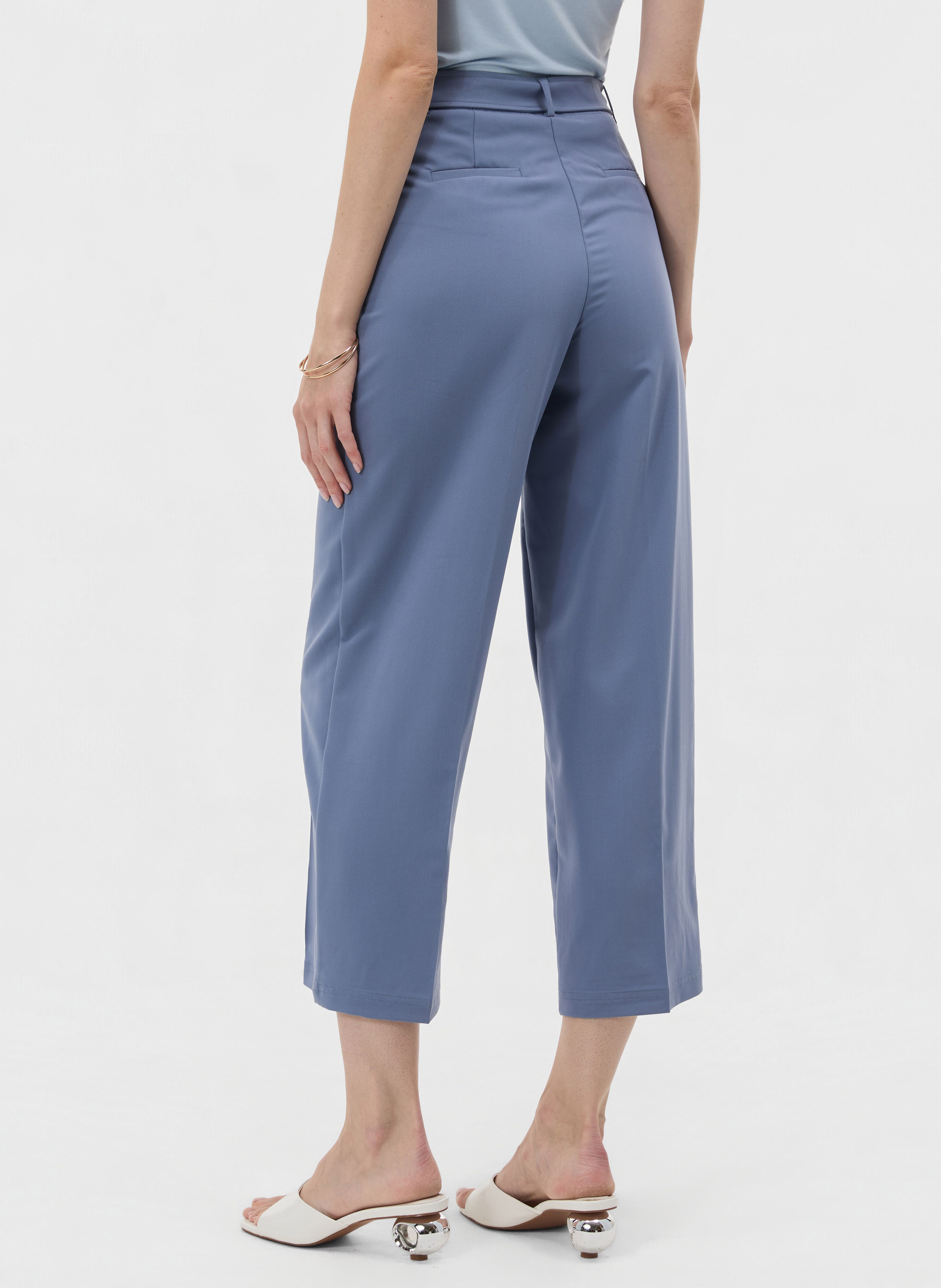 Blaue verkürzte Damenhose mit weitem Bein und hohem Bund ORSAY - 003