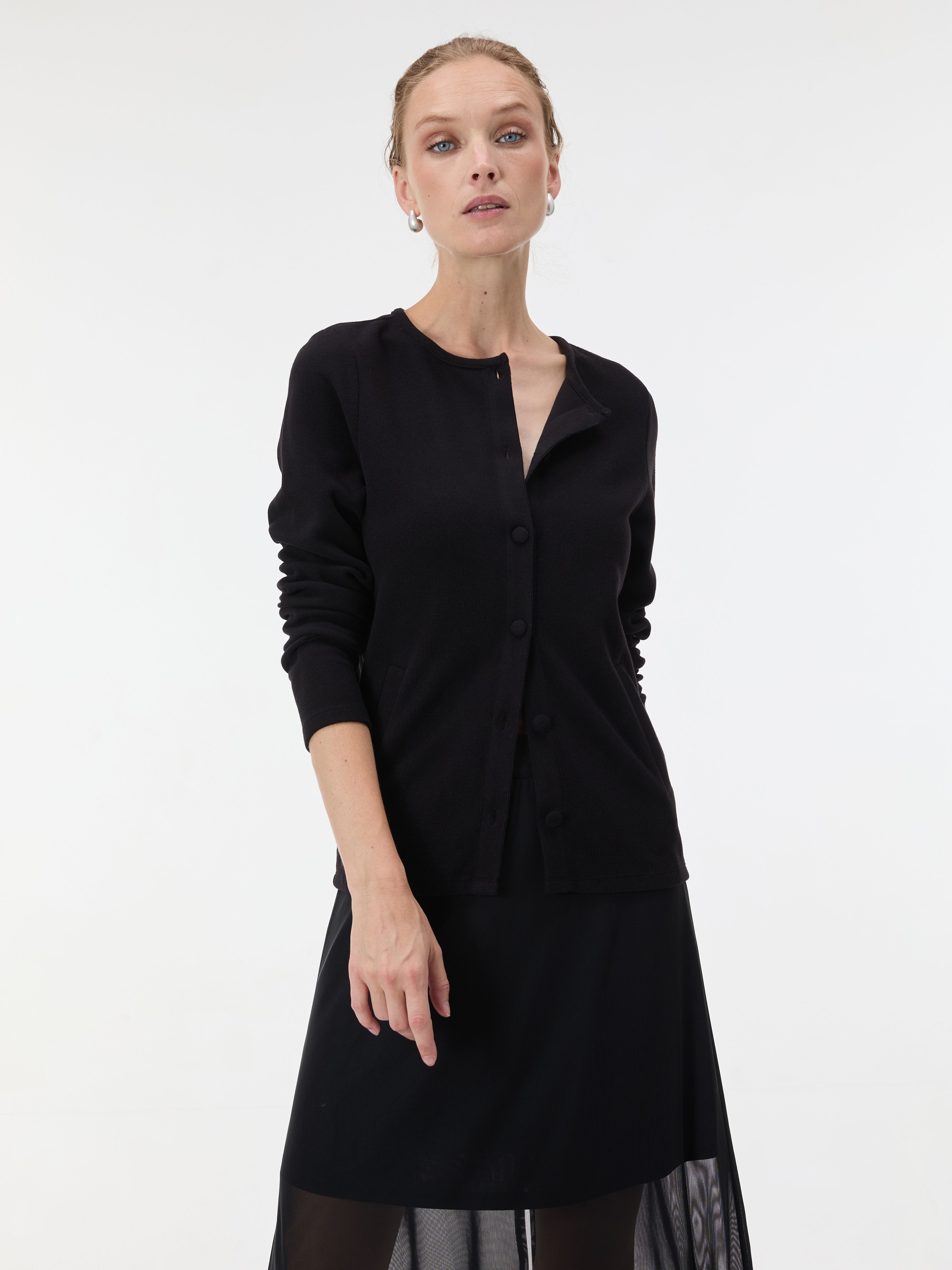 Schwarzer Damen-Cardigan mit langen Ärmeln ORSAY - 002