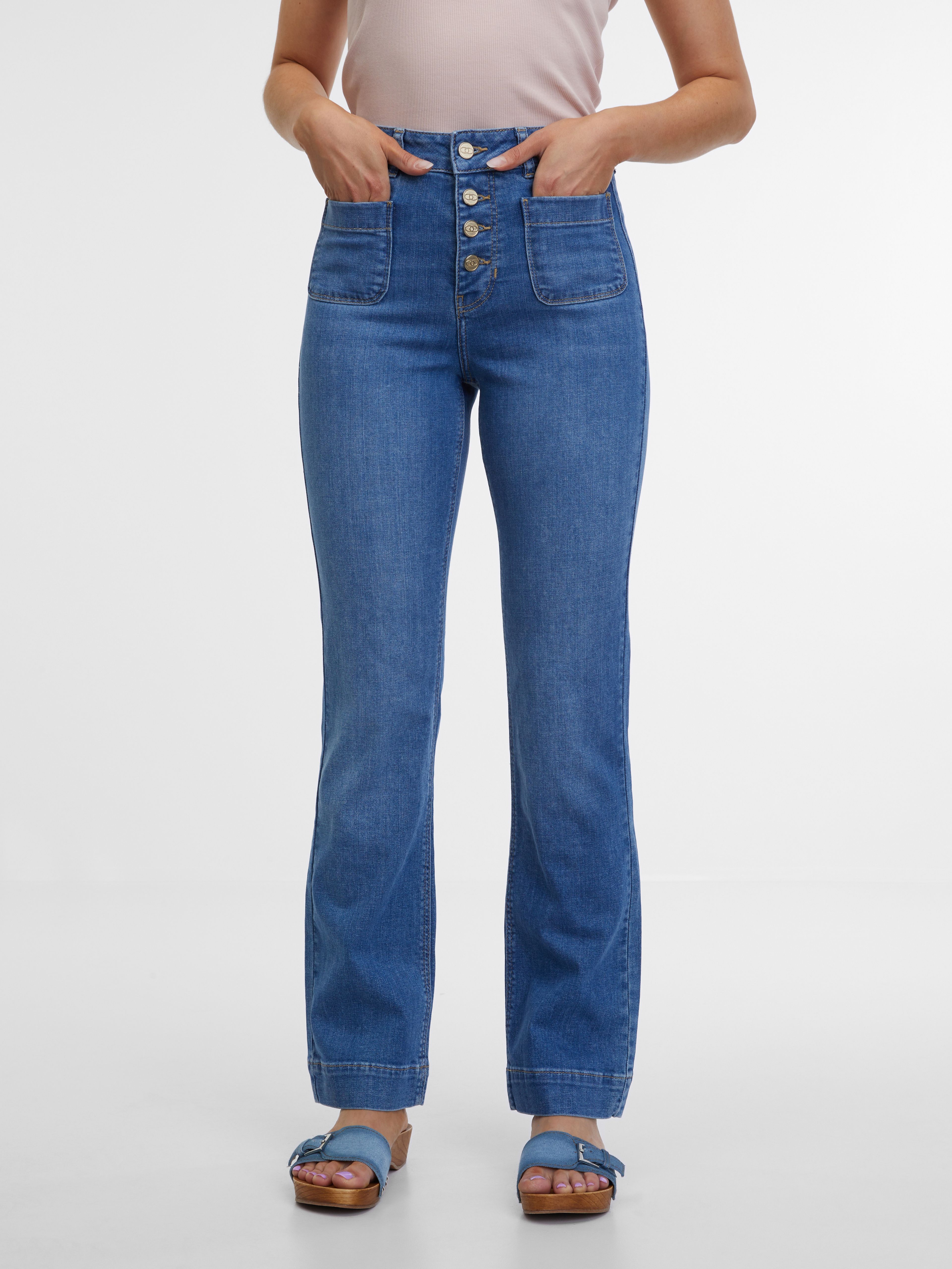 Granatowe damskie jeansy bootcut ORSAY