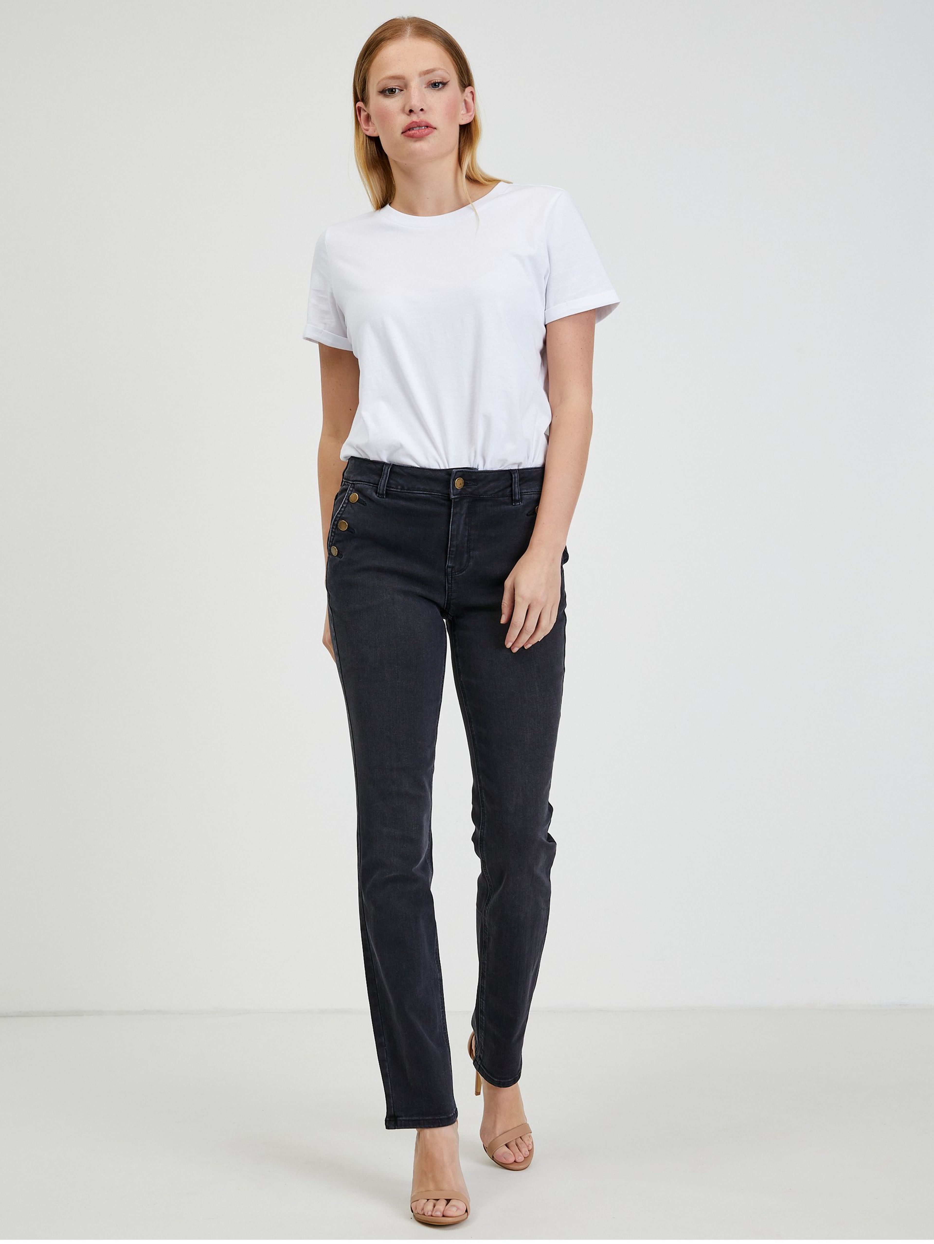 Czarne damskie jeansy straight fit ORSAY