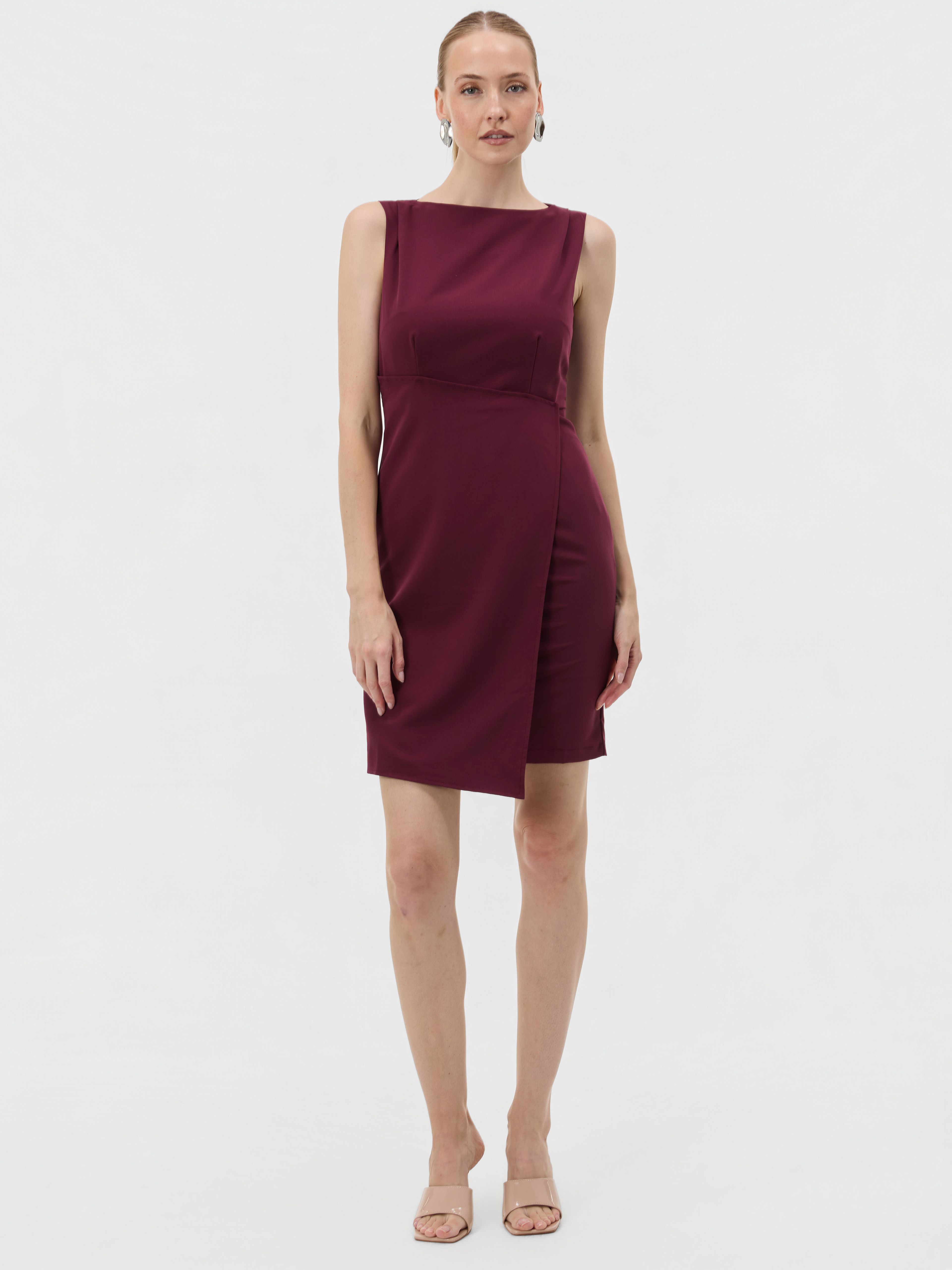 Bordeauxrotes ärmelloses Damen-Wickelkleid ORSAY - 003
