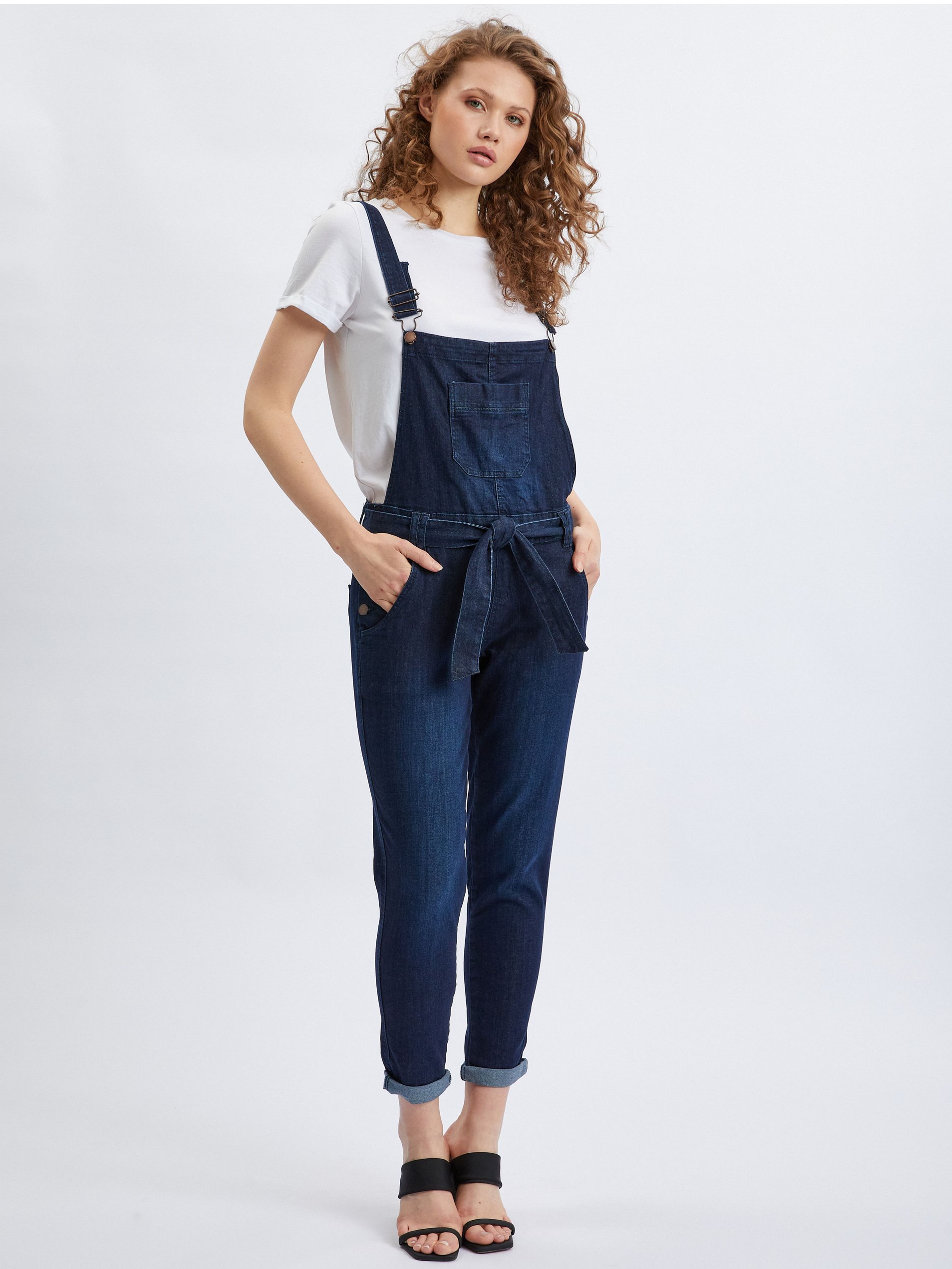 Salopetă denim de damă, de culoare albastru închis, slim fit ORSAY