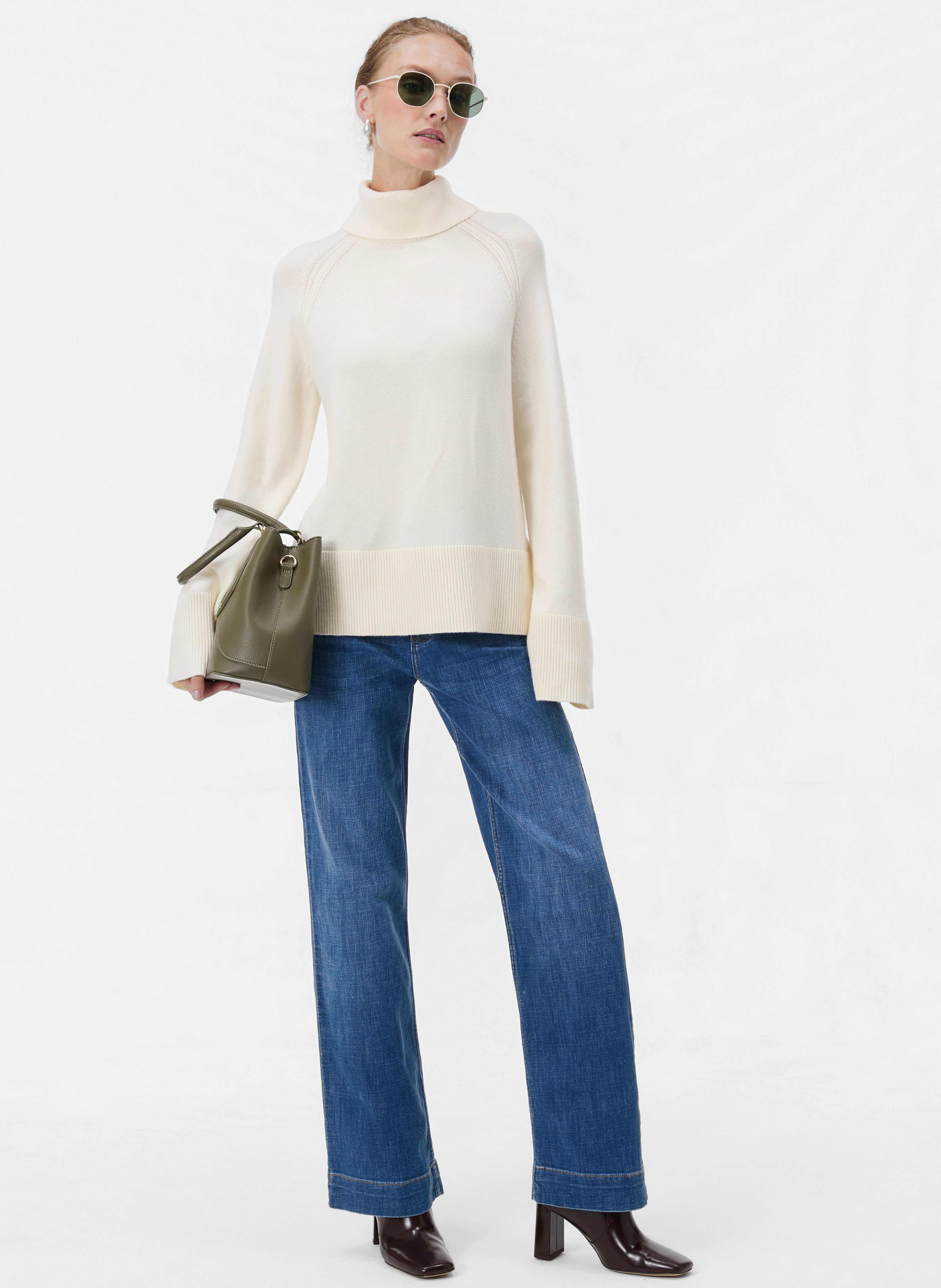 Cremefarbener Damen-Rollkragenpullover mit langen Ärmeln ORSAY - 004