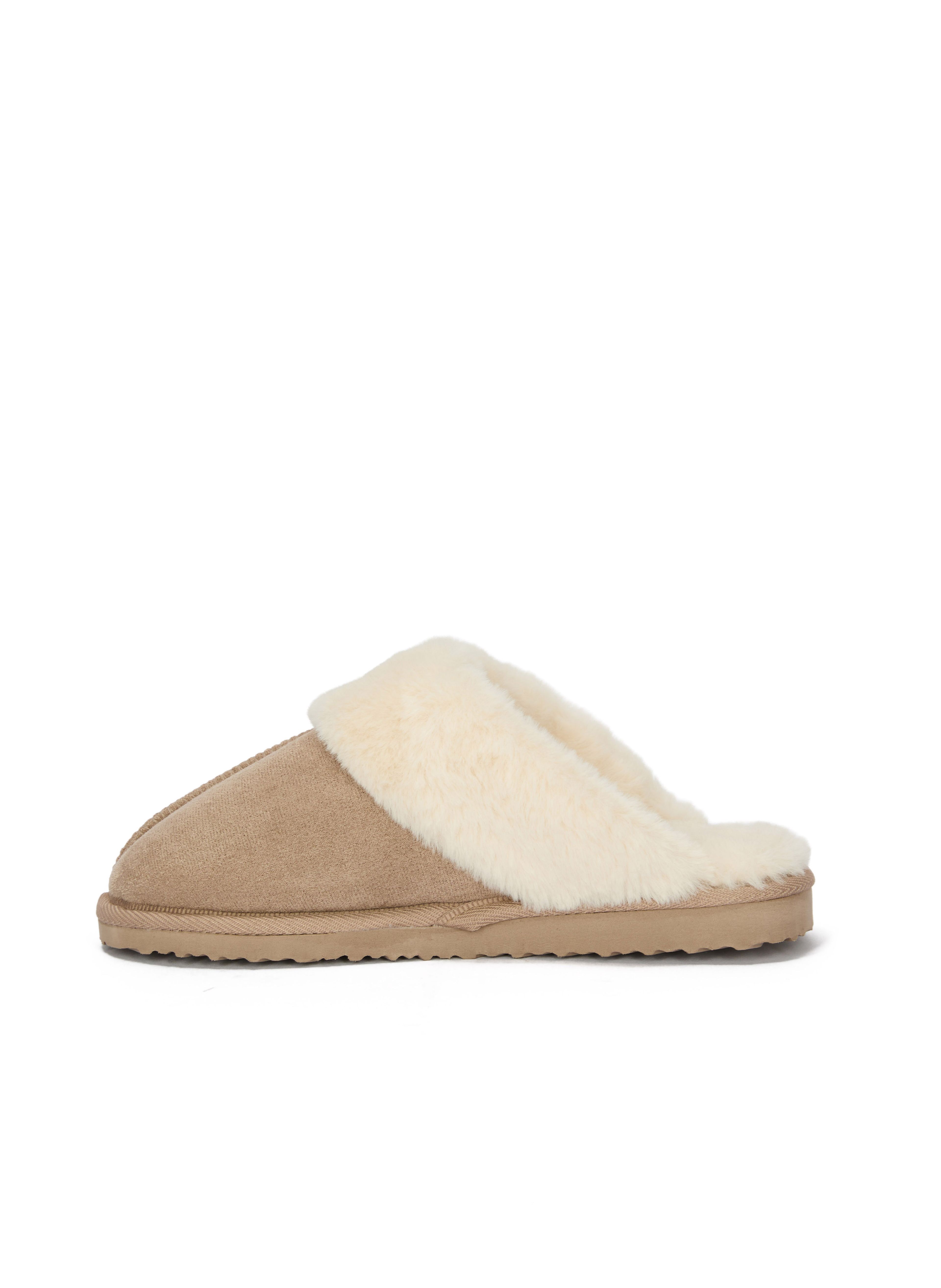 Beigefarbene Damen-Pantoffeln mit Fell ORSAY IMARA - 004