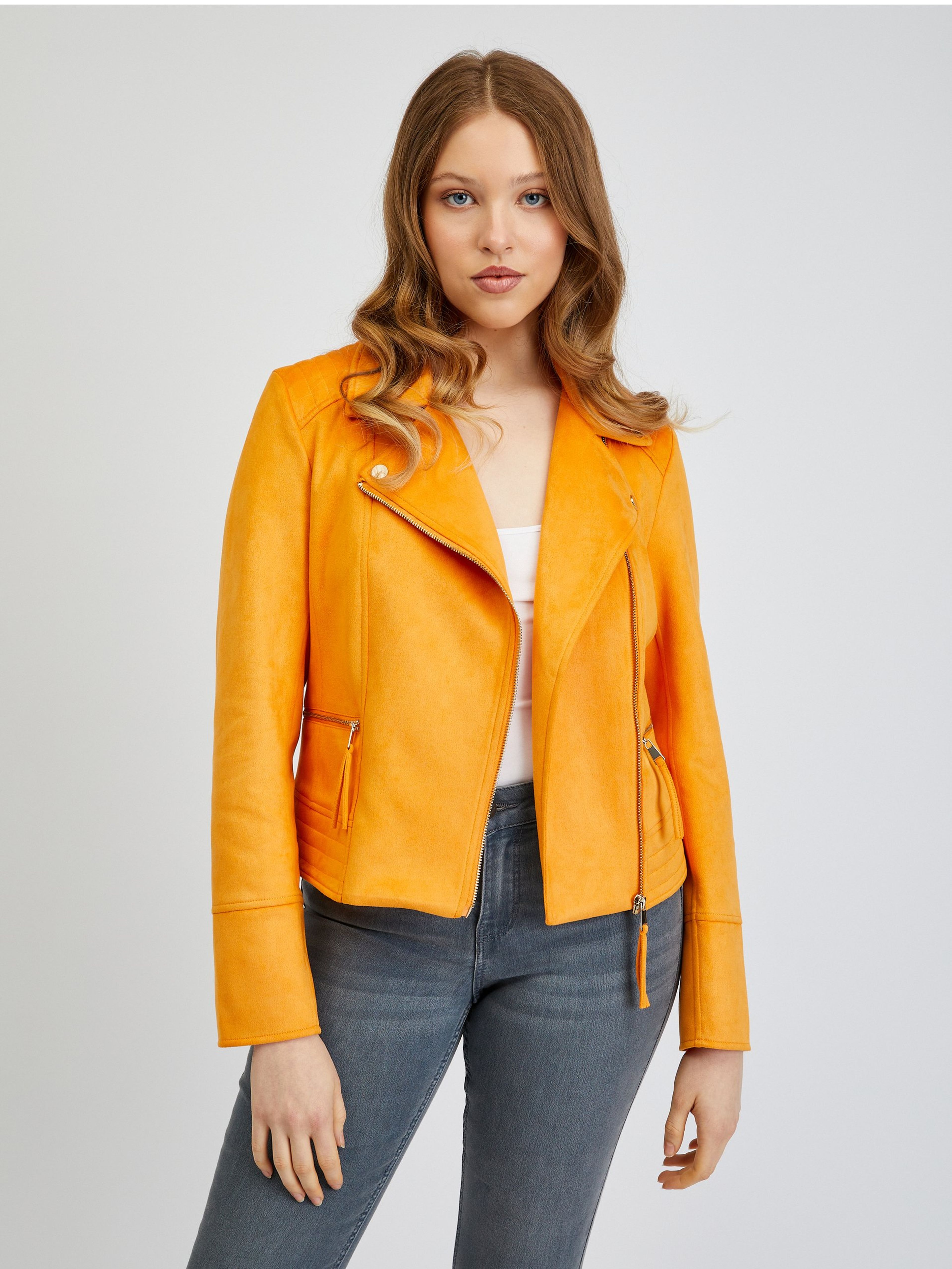 Orangefarbene Damen Wildlederjacke ORSAY