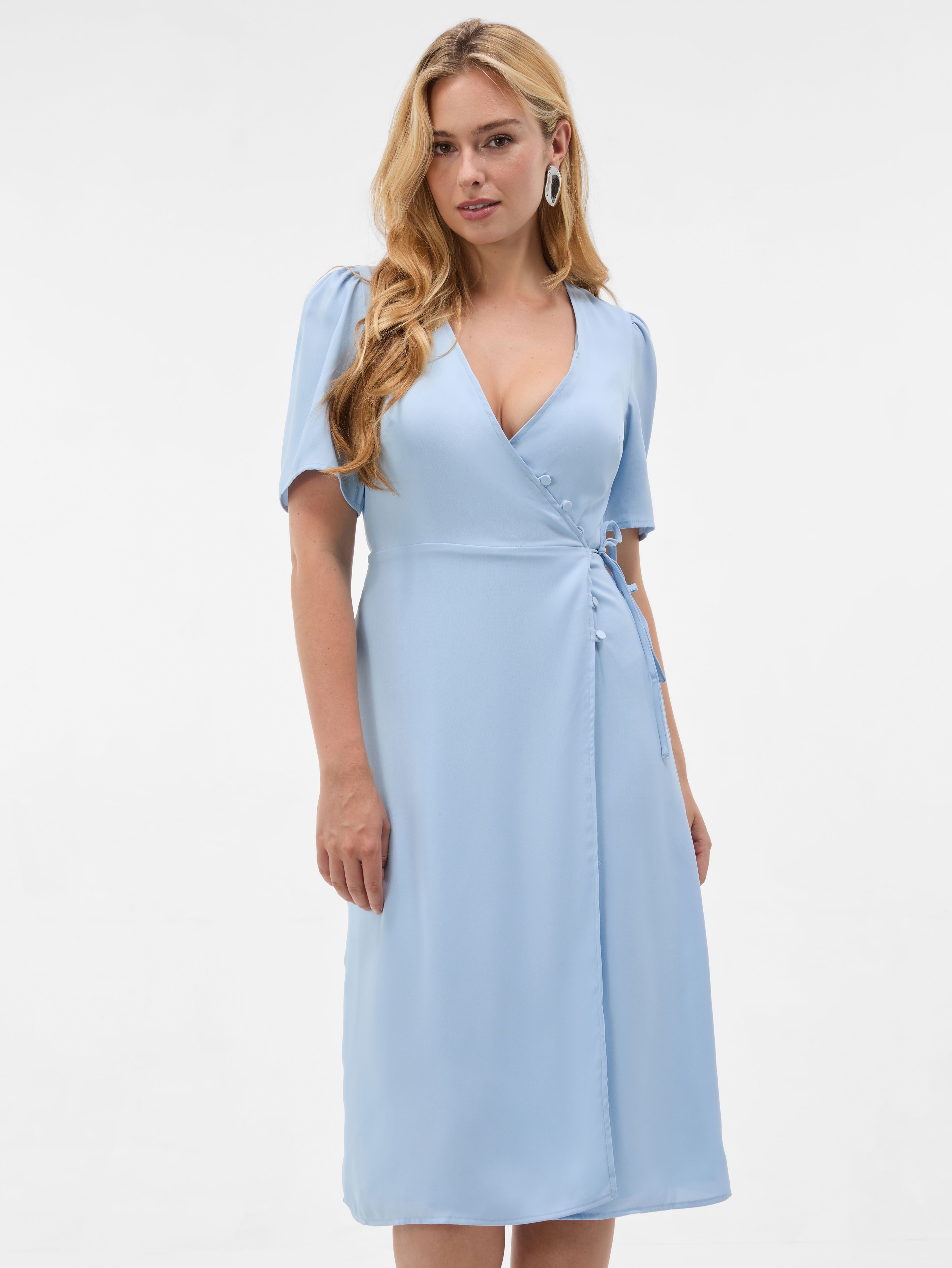 Niebieska damska kopertowa sukienka midi ORSAY - 001