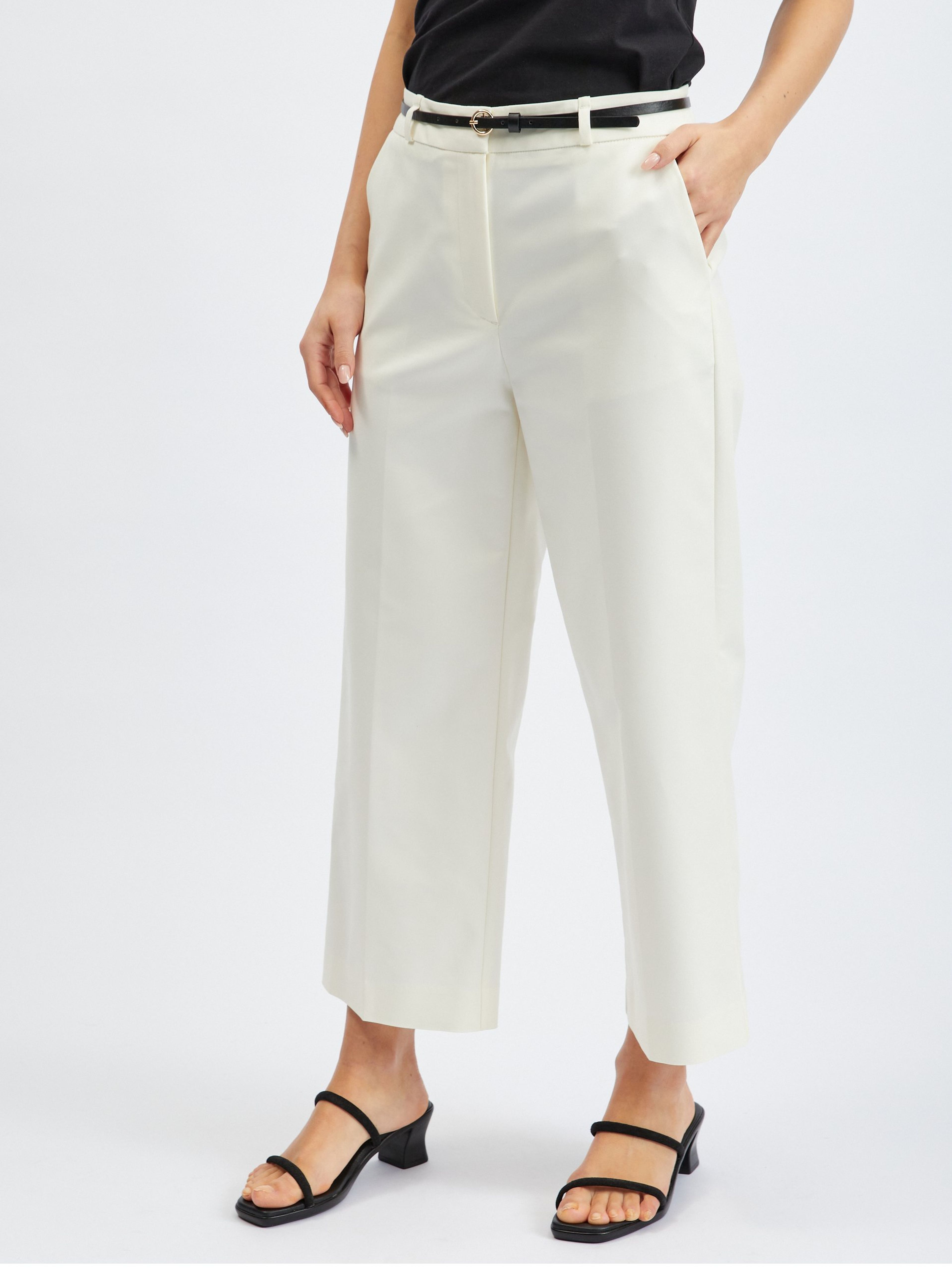 Pantaloni culottes albi de damă ORSAY