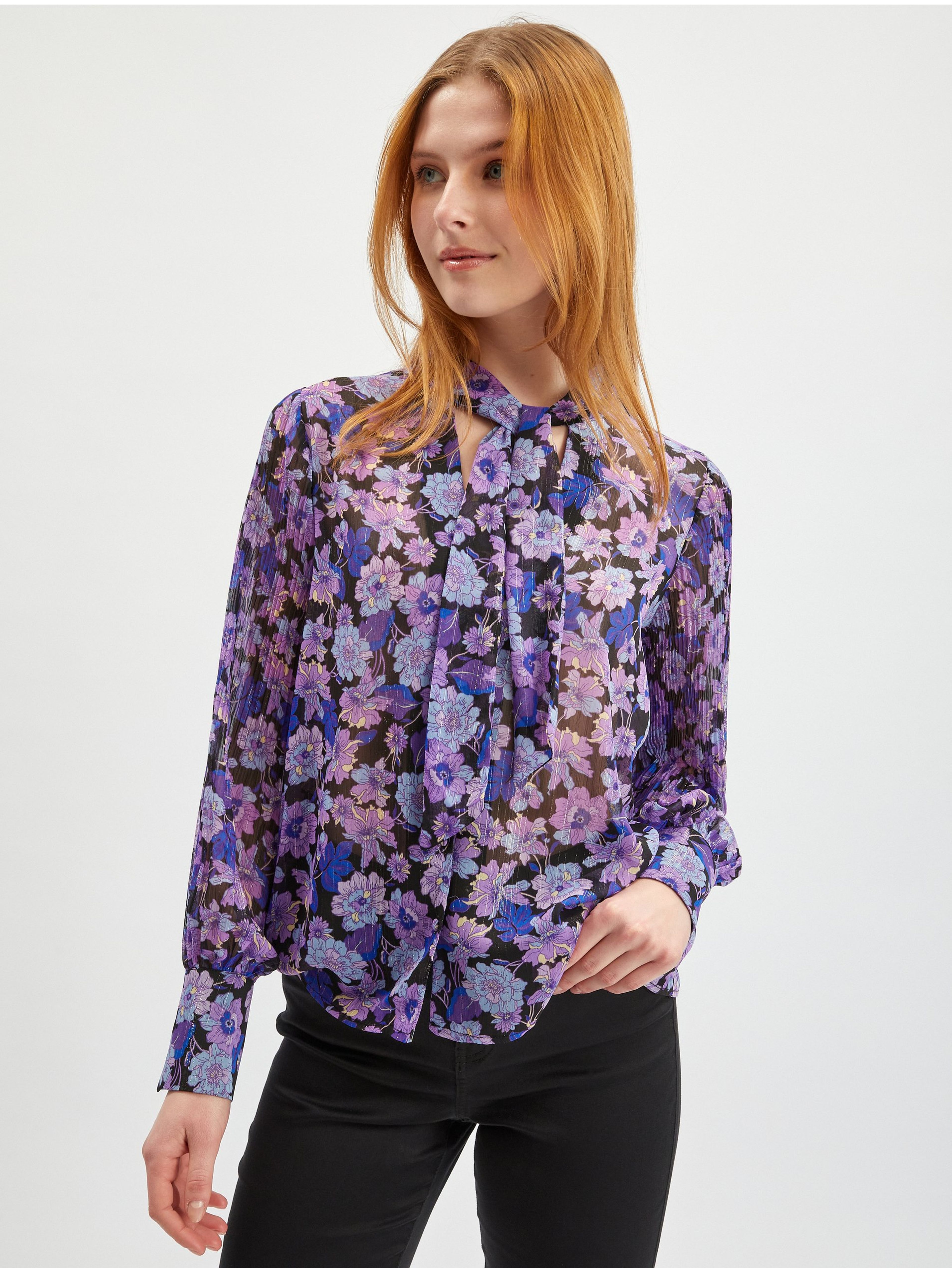 Fialová dámska kvetinová blúzka ORSAY