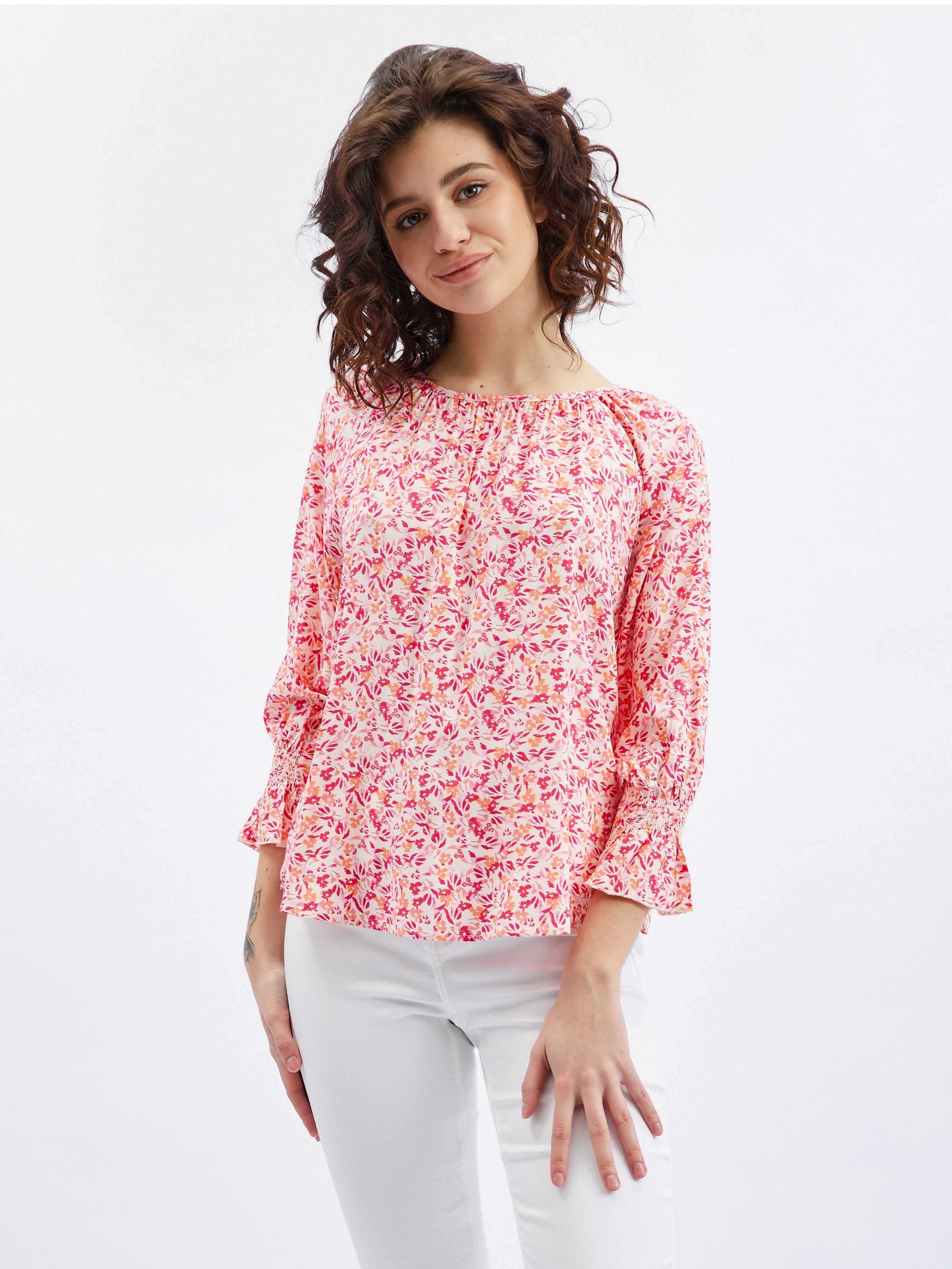 ORSAY rószaszín-narancssárga virágmintás női blúz