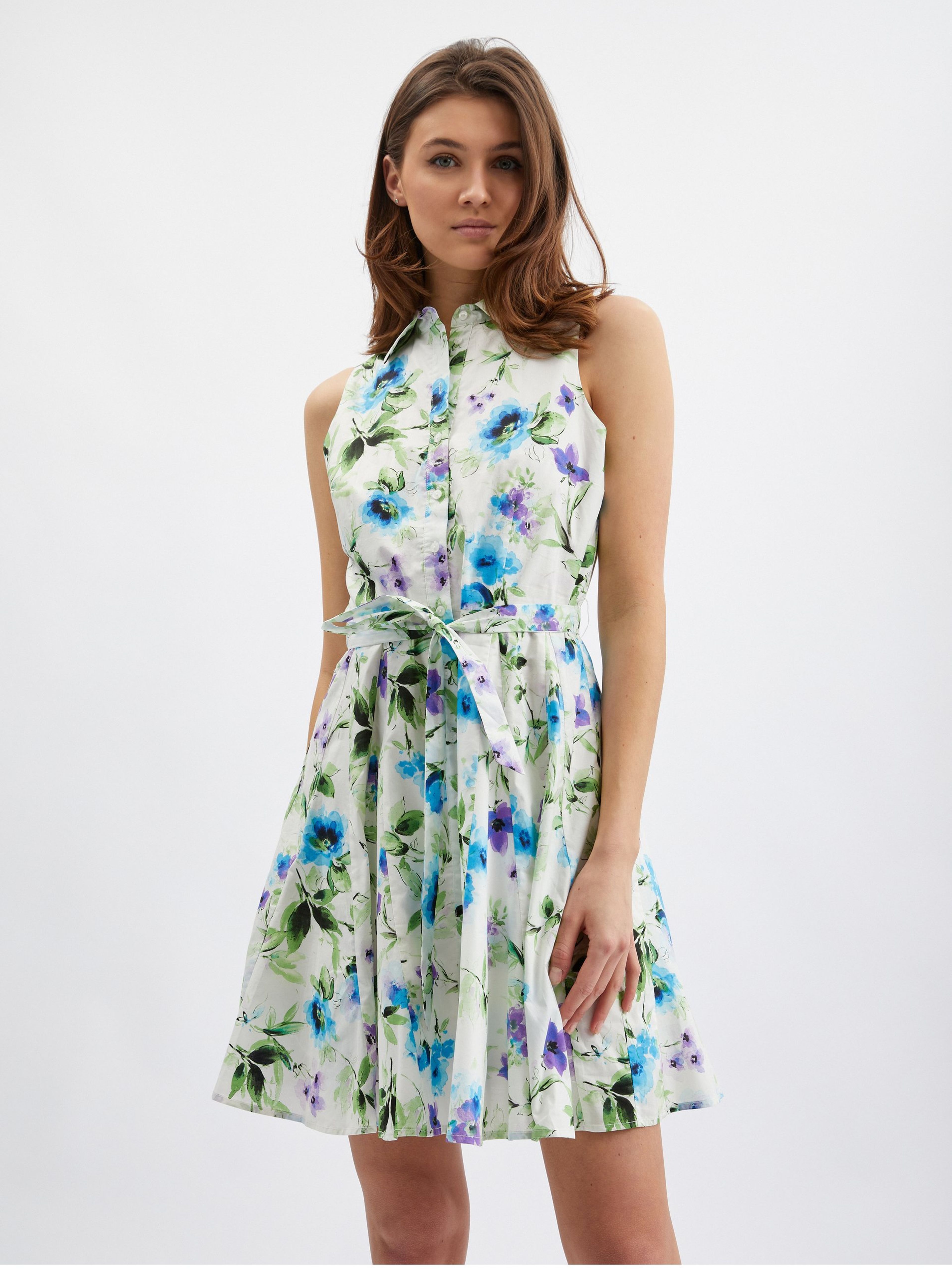 Blaues und cremefarbenes geblümtes Damenkleid ORSAY