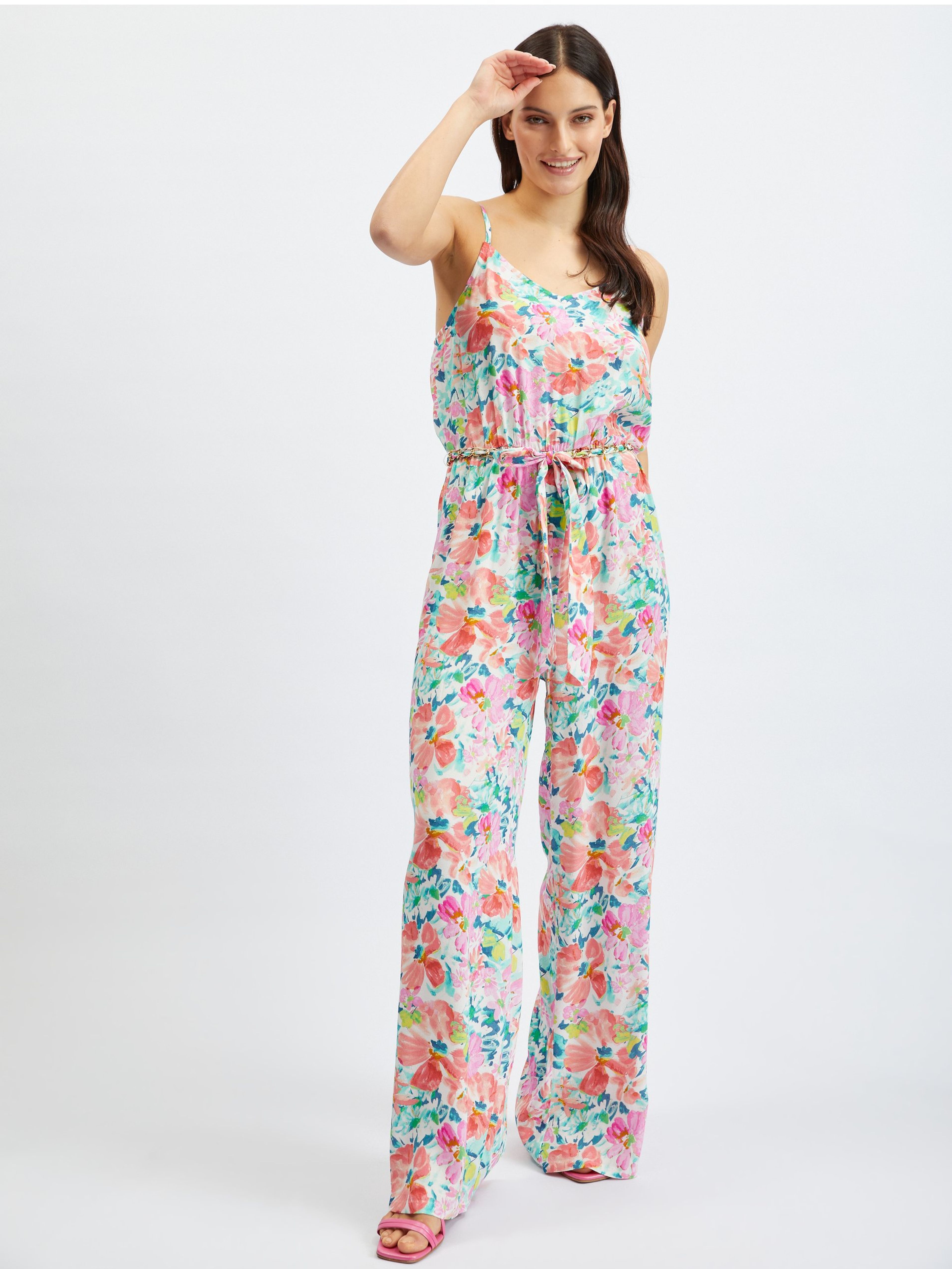 Rosa und cremefarbener Damen-Jumpsuit mit Blumenmuster ORSAY