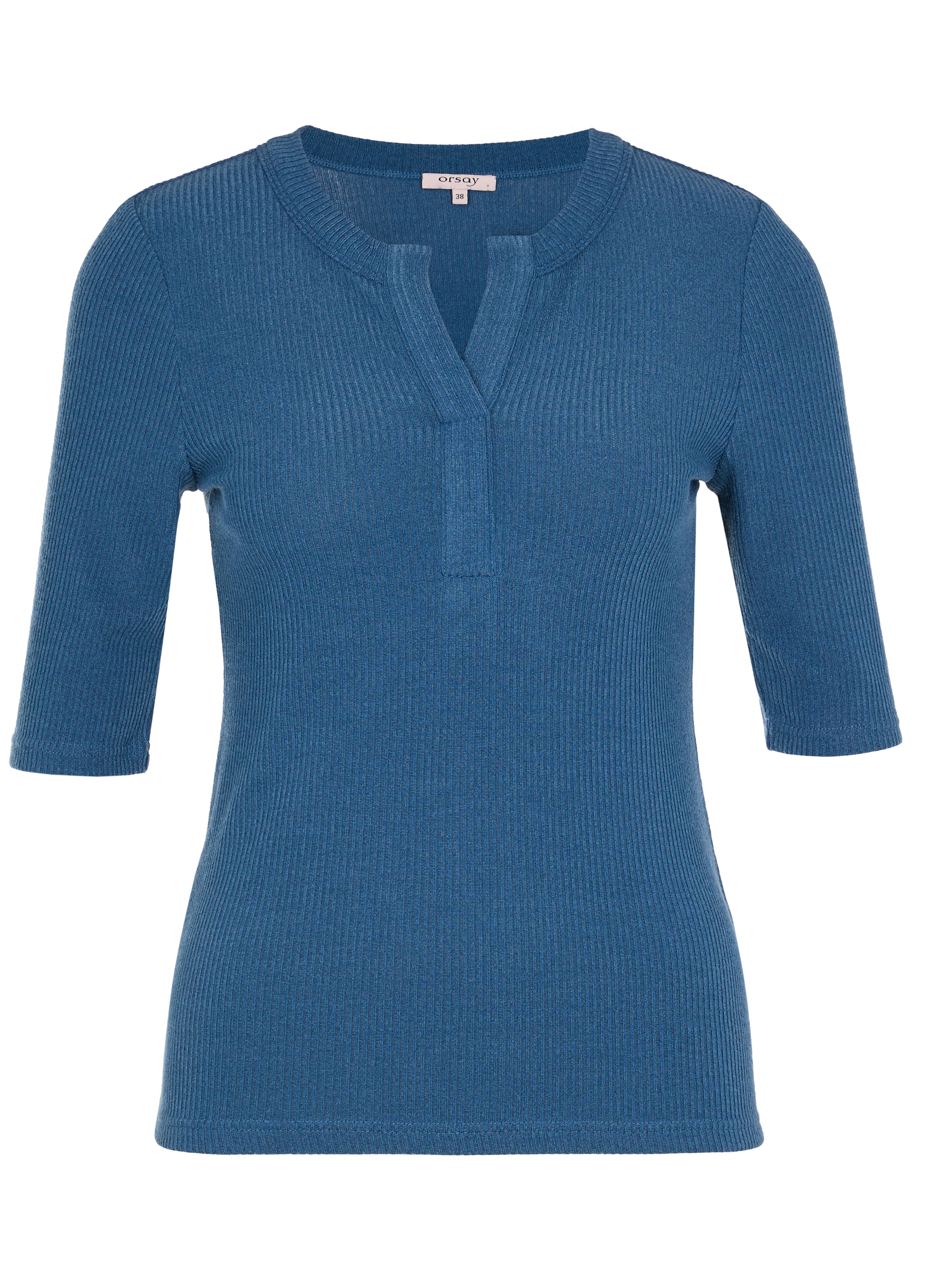 Dunkelblaues Damen-T-Shirt mit Kragen und kurzen Ärmeln ORSAY - 005