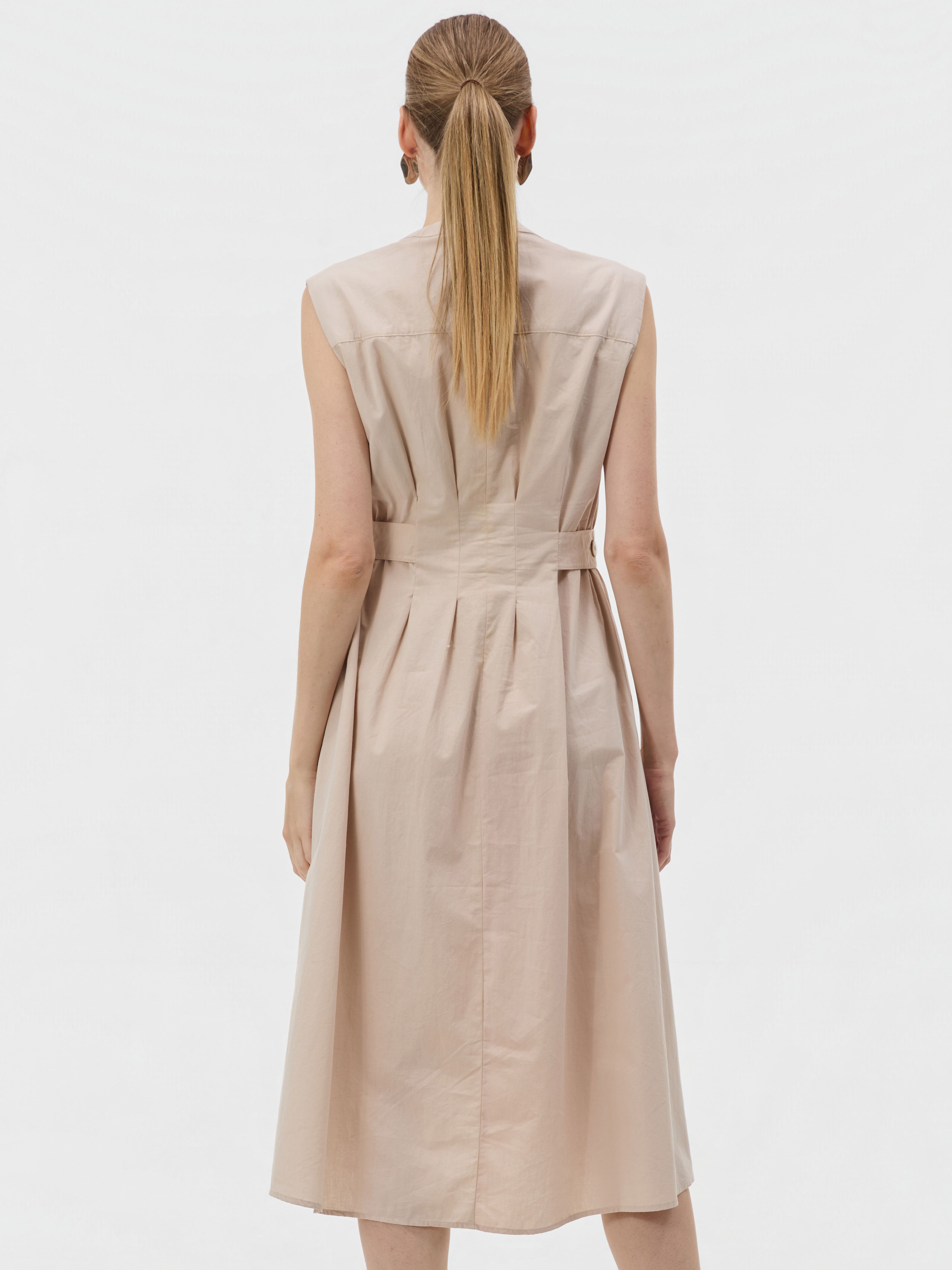 Beiges ärmelloses Damen-Midikleid in A-Linie mit V-Ausschnitt ORSAY - 002