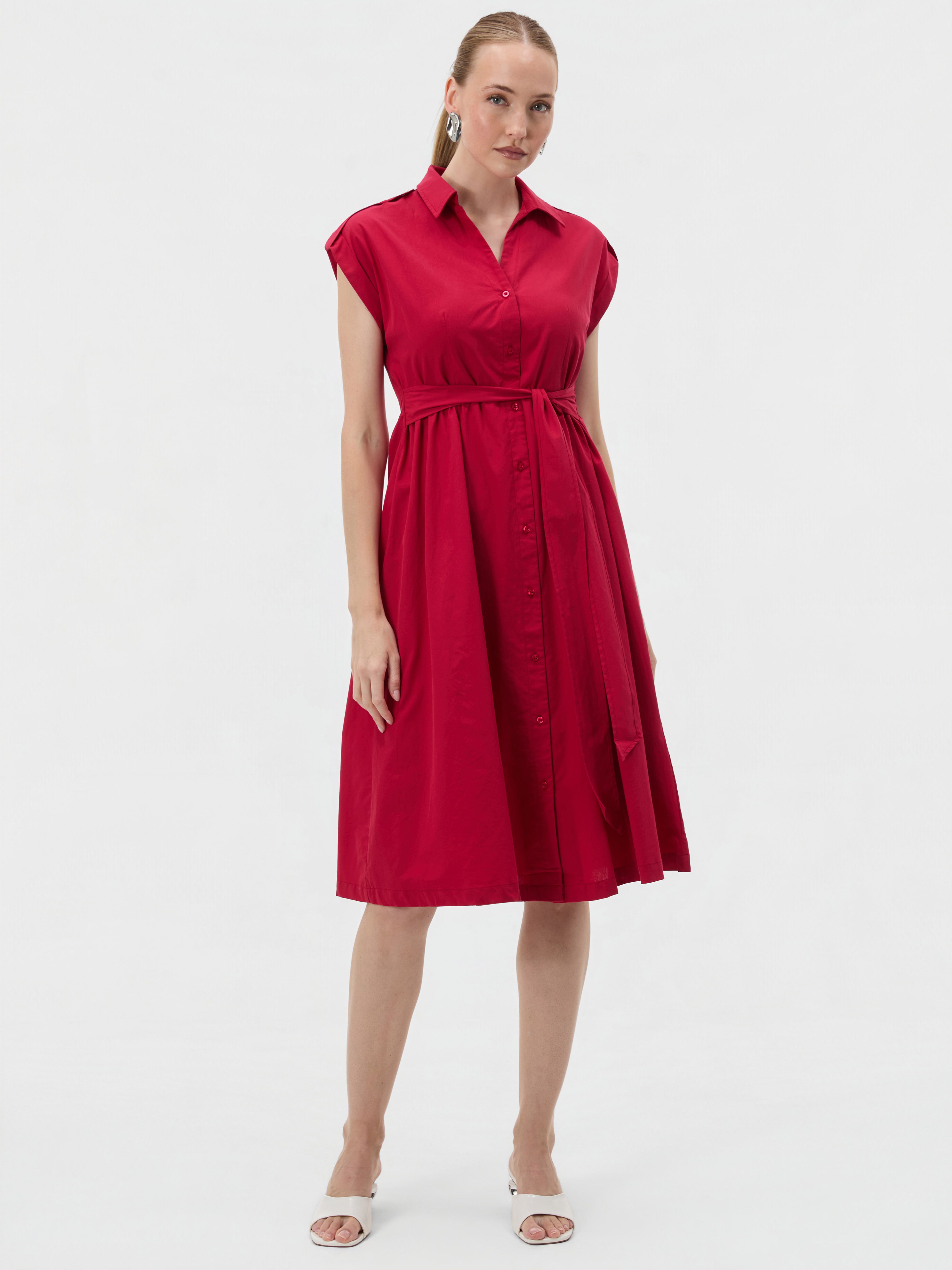 Rotes ärmelloses Damen-Kleid in A-Linie bis zum Knie mit Kragen ORSAY - 003
