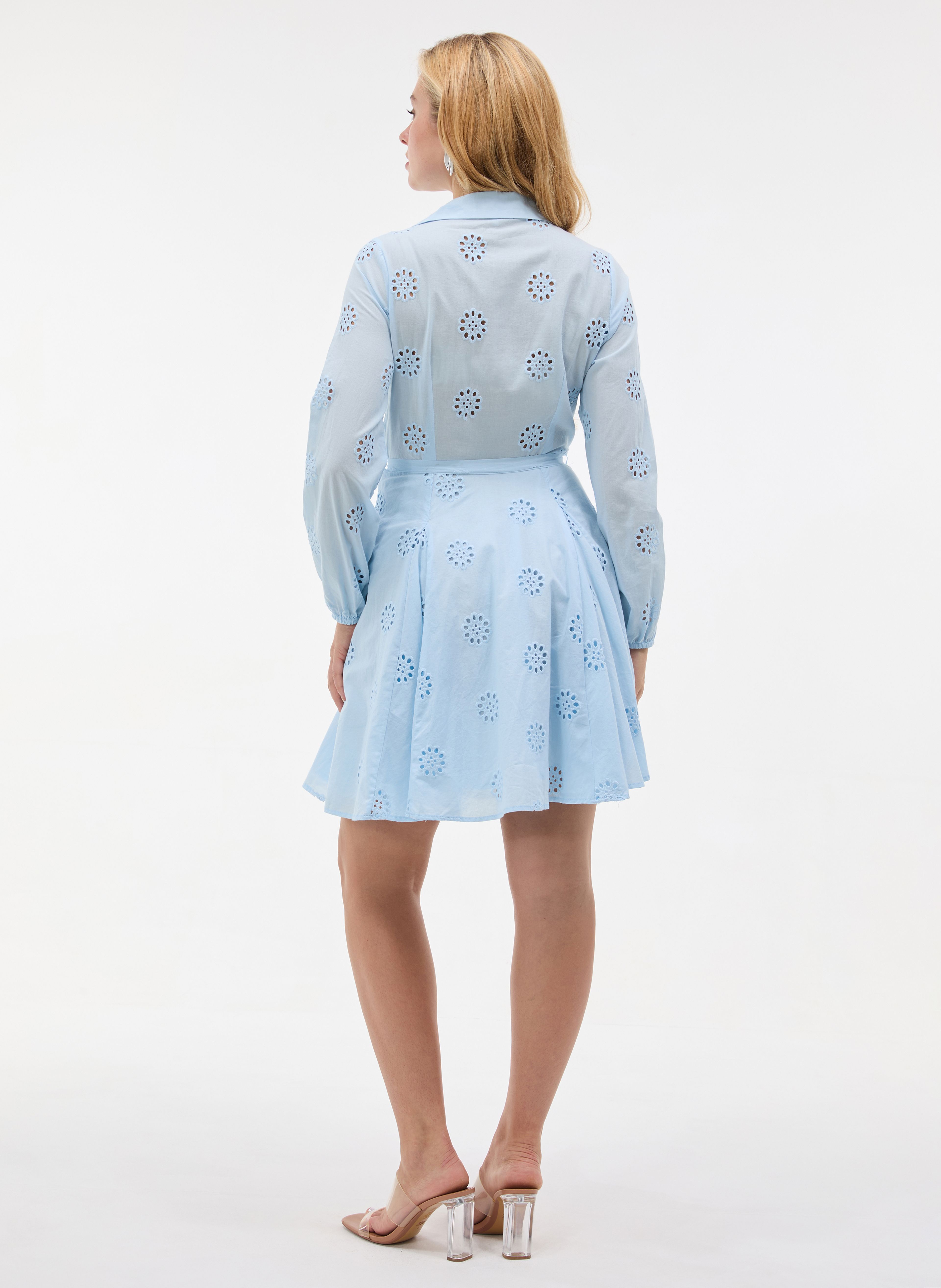 Rochie tip cămașă scurtă, cu croială evazată, albastru deschis ORSAY - 002