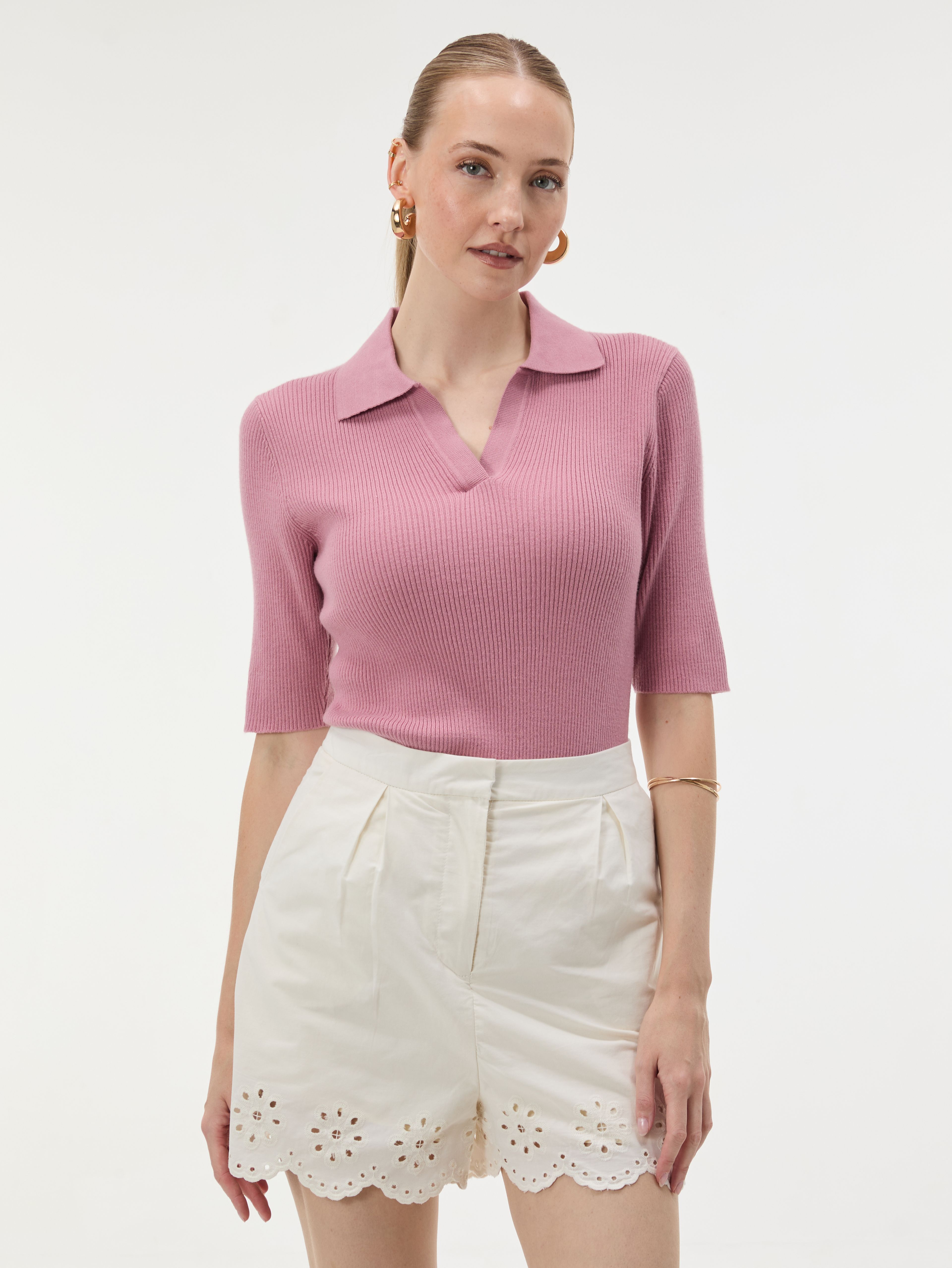 Rosa Damen-Cardigan mit Kragen und kurzen Ärmeln ORSAY - 001