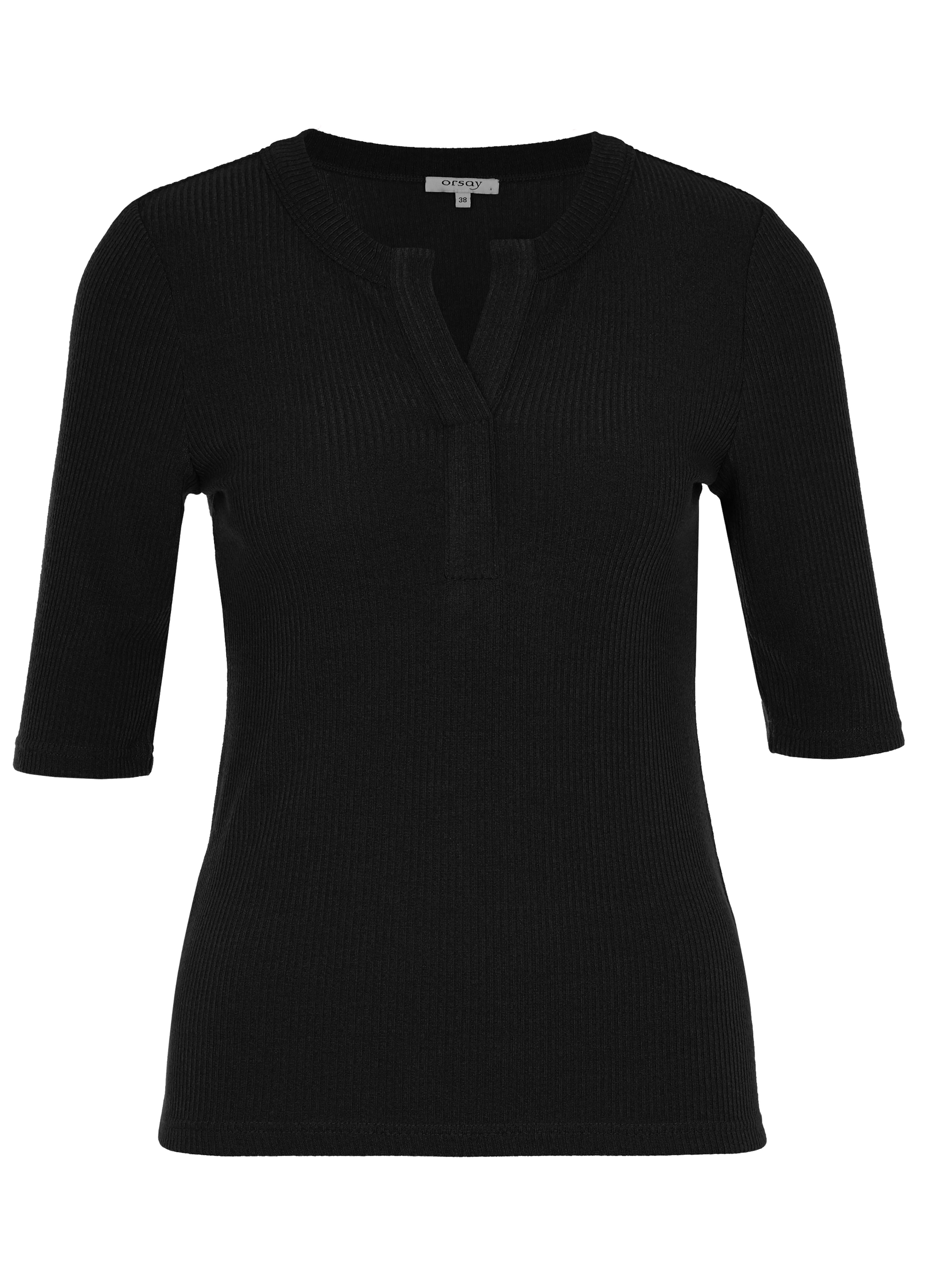 Schwarzes Damen-T-Shirt mit Kragen und kurzen Ärmeln ORSAY - 005