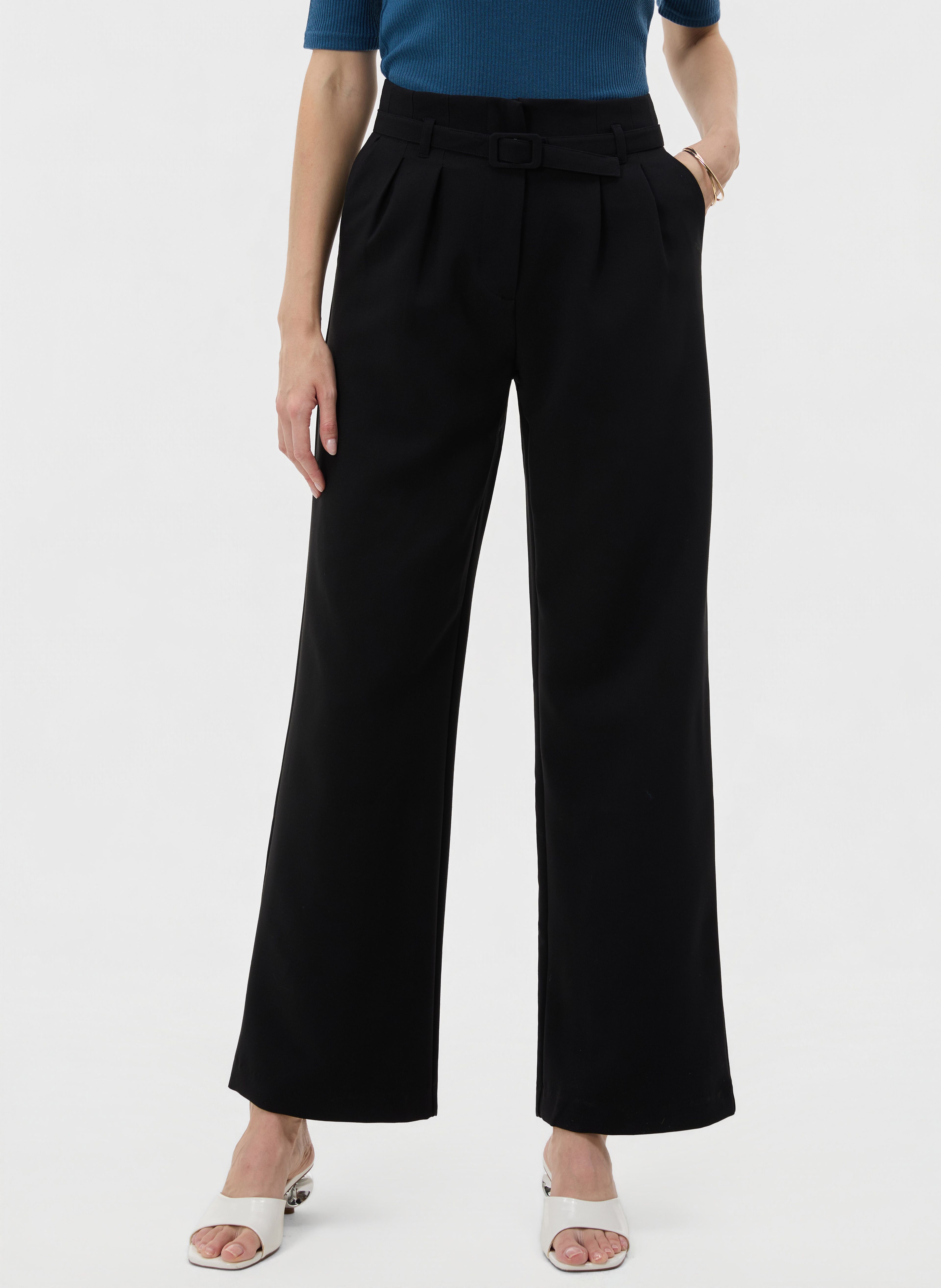 Schwarze Damenhose mit weitem Bein und hohem Bund ORSAY - 002