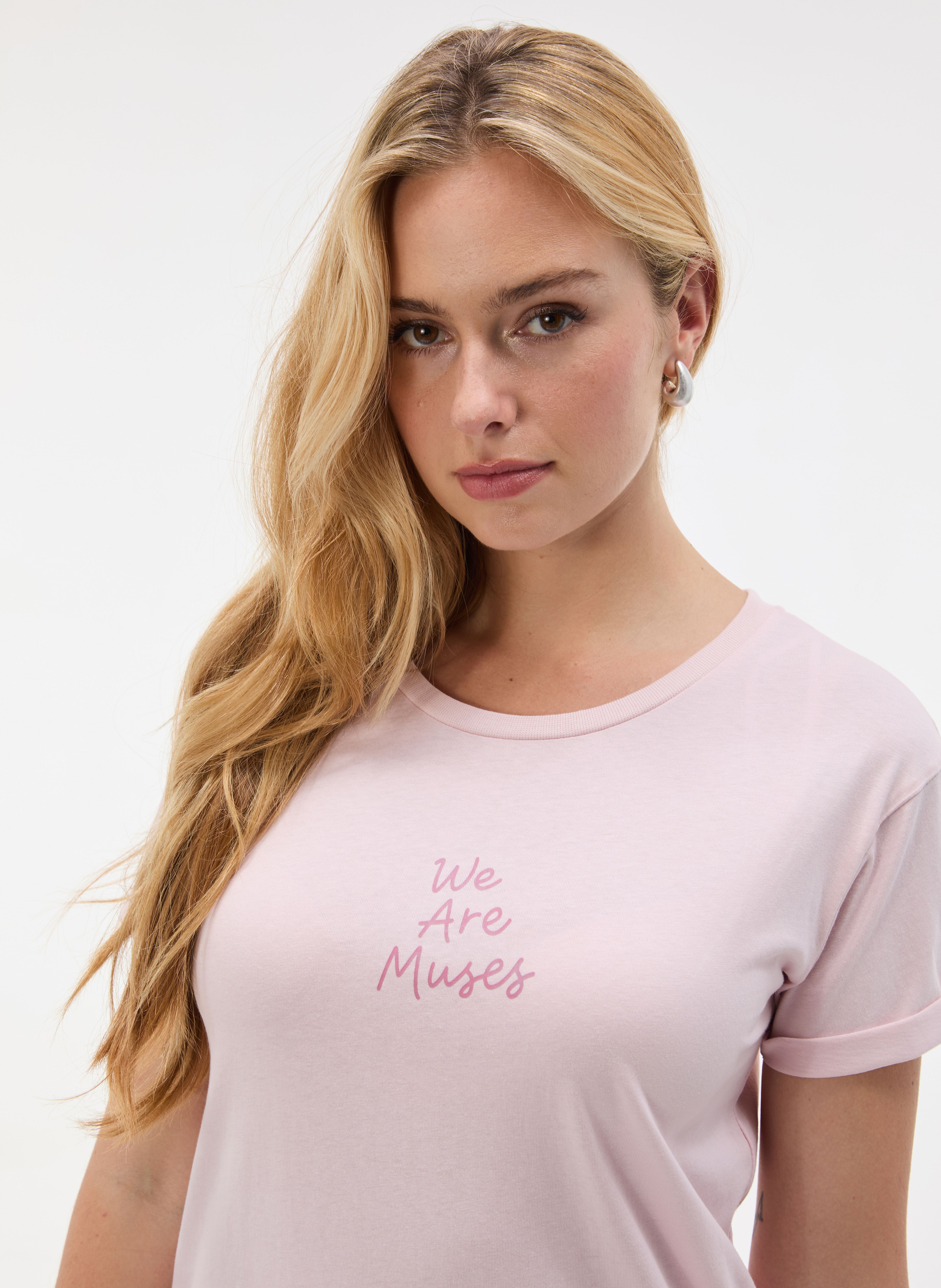 Jasnoróżowy damski t-shirt z krótkim rękawem ORSAY - 004