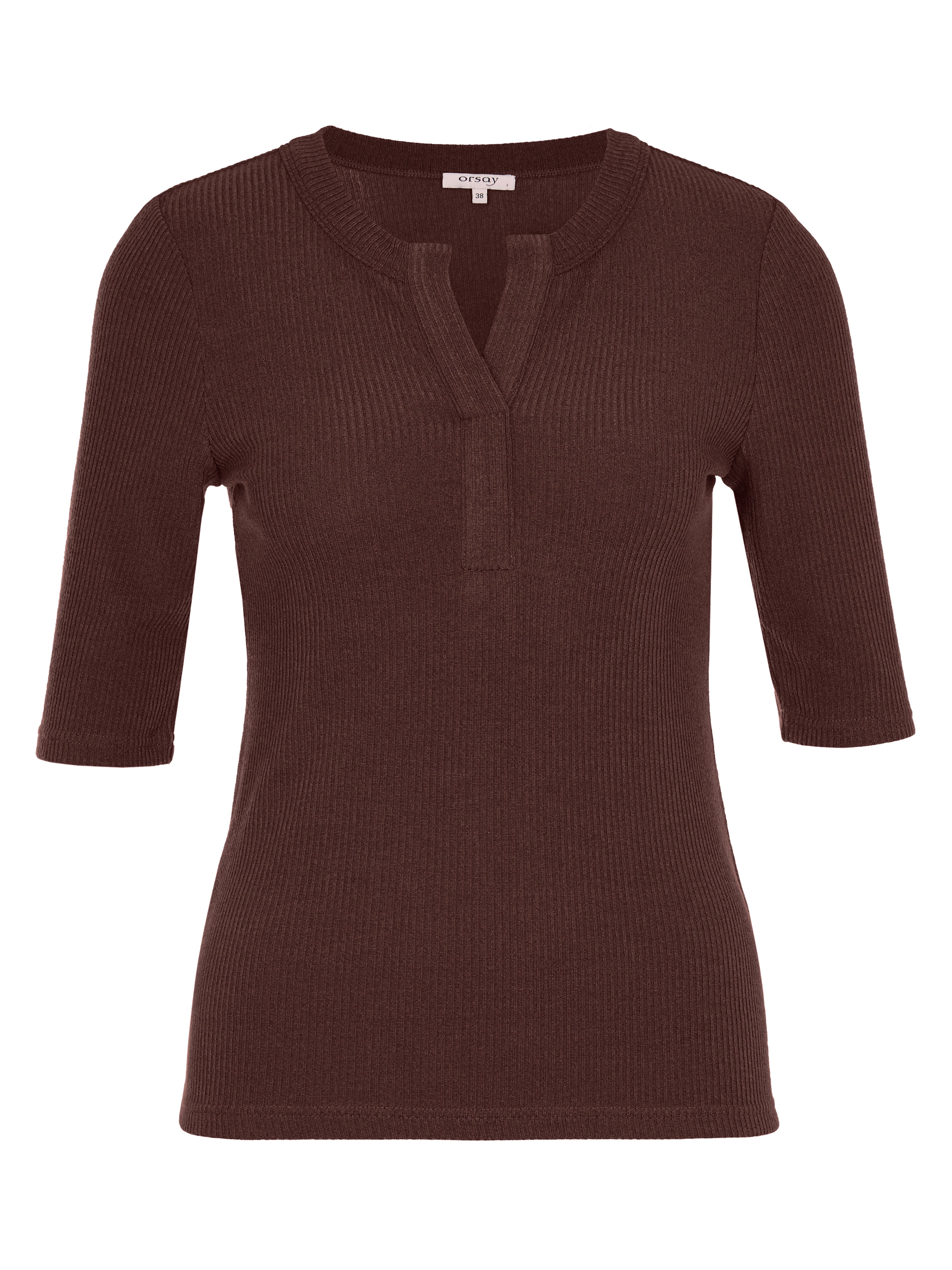 Braunes Damen-T-Shirt mit Kragen und kurzen Ärmeln ORSAY - 005