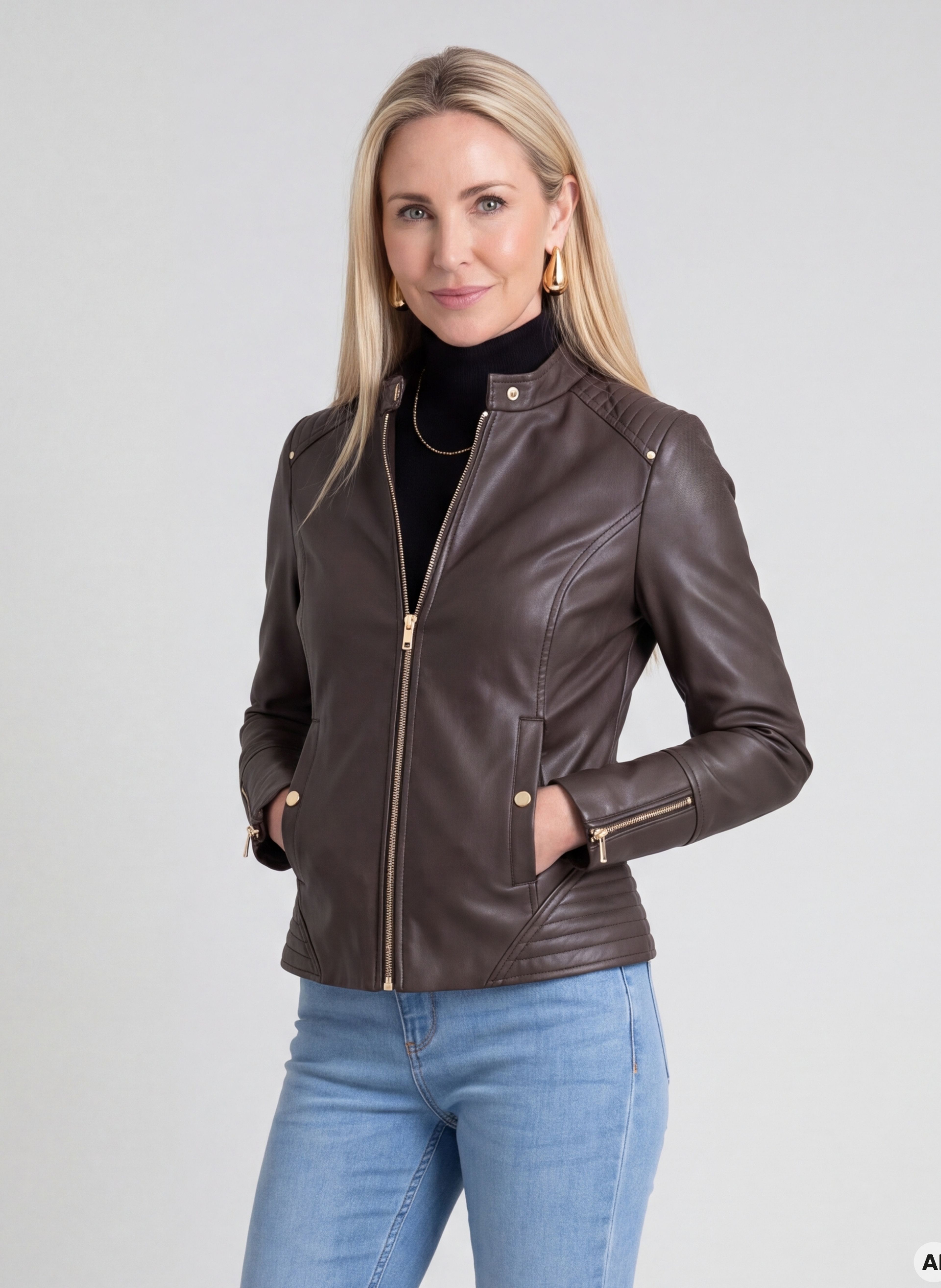Braune Damen-Kunstlederjacke ORSAY - 002