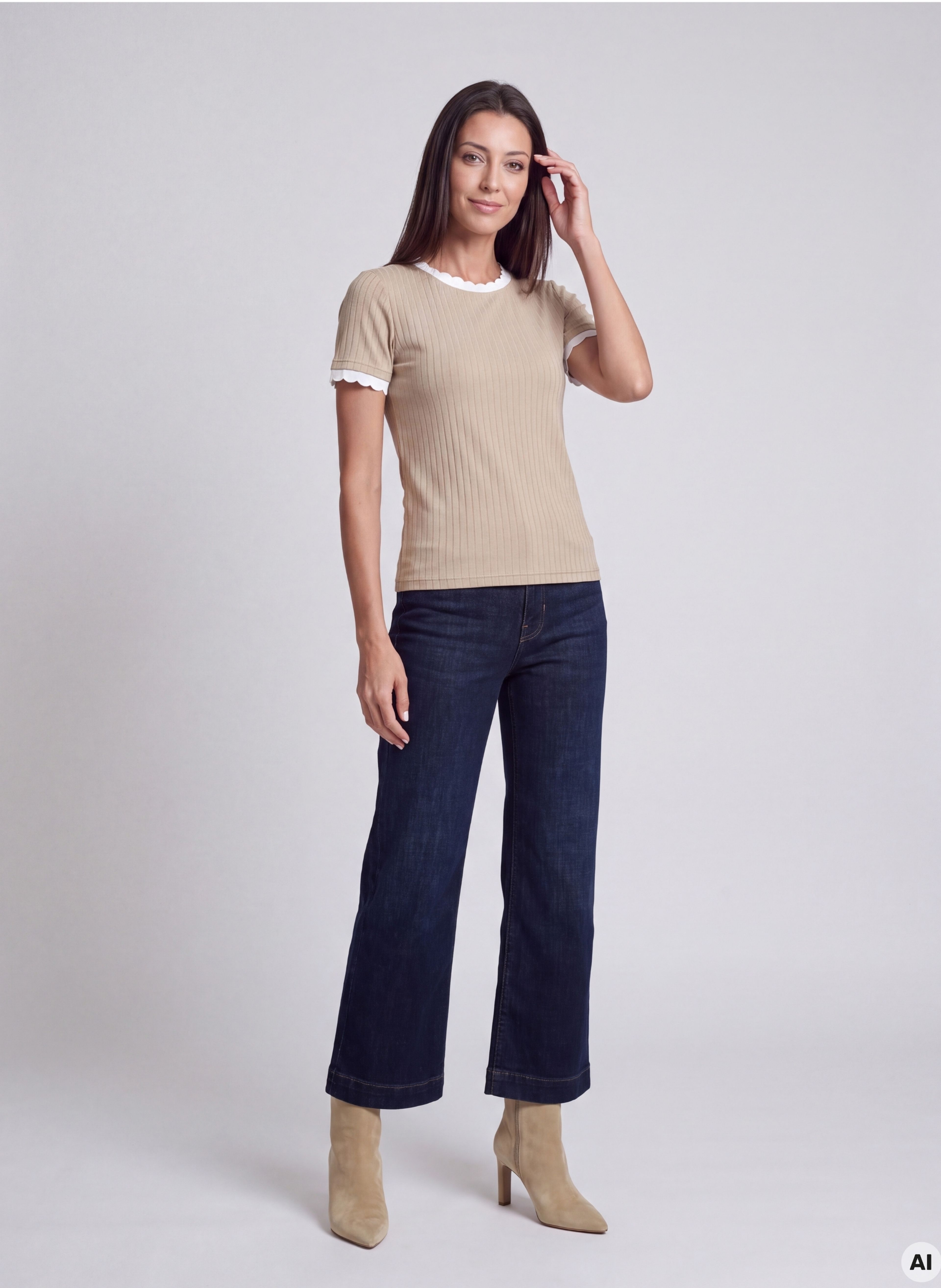 Tricou pentru femei bej cu mâneci scurte ORSAY - 003