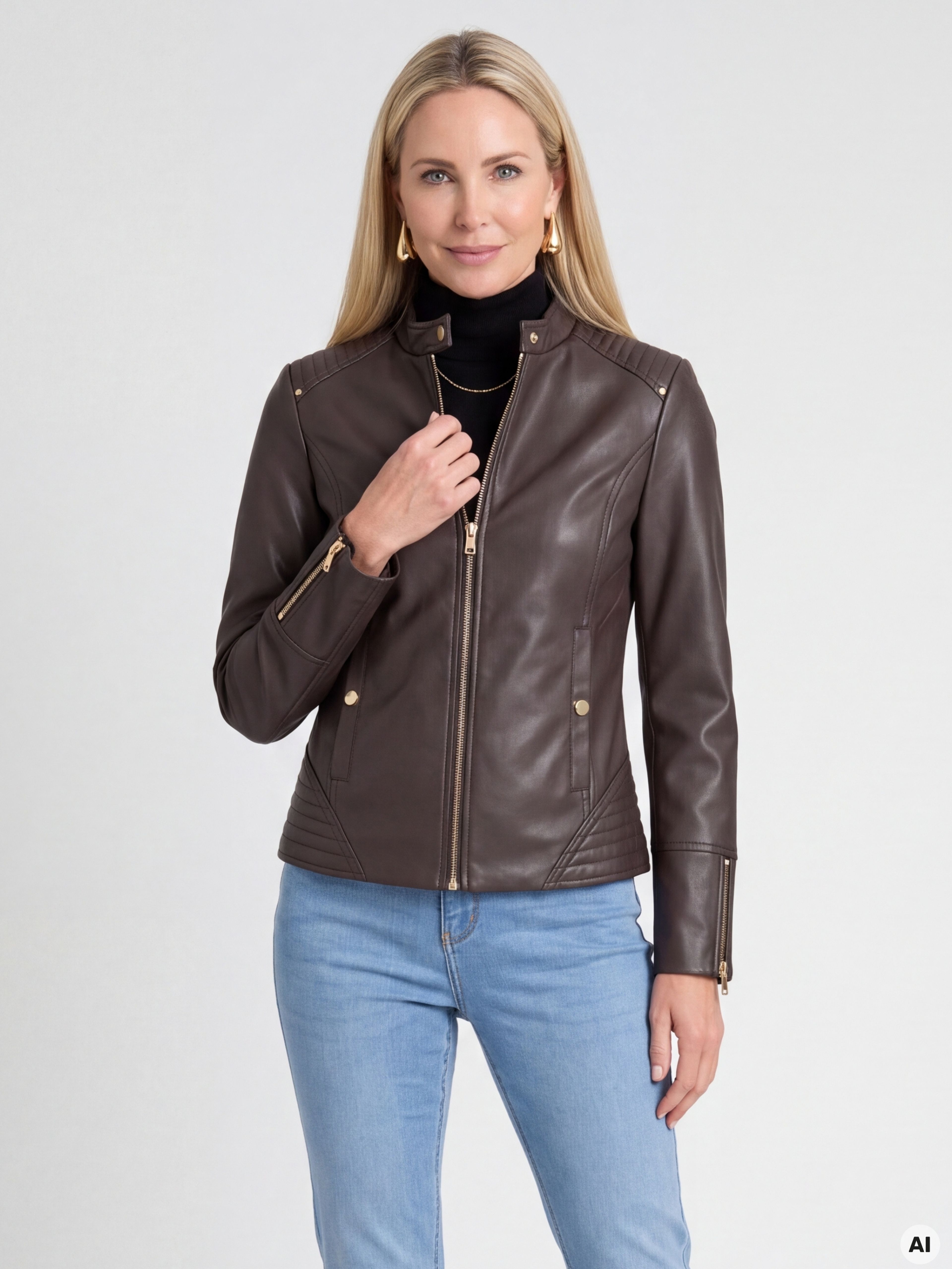 Braune Damen-Kunstlederjacke ORSAY - 001