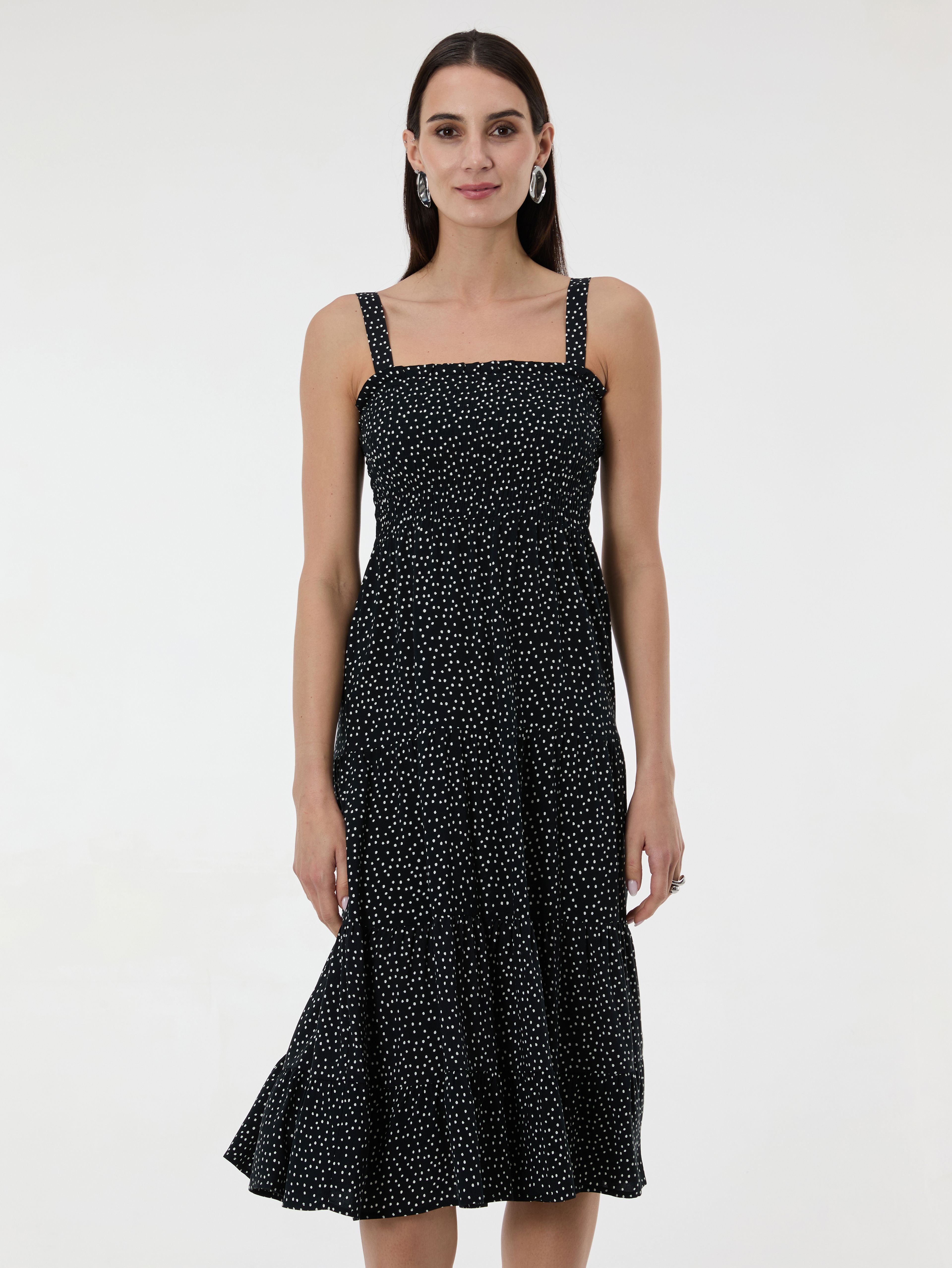 Czarna damska sukienka maxi w kropki ORSAY