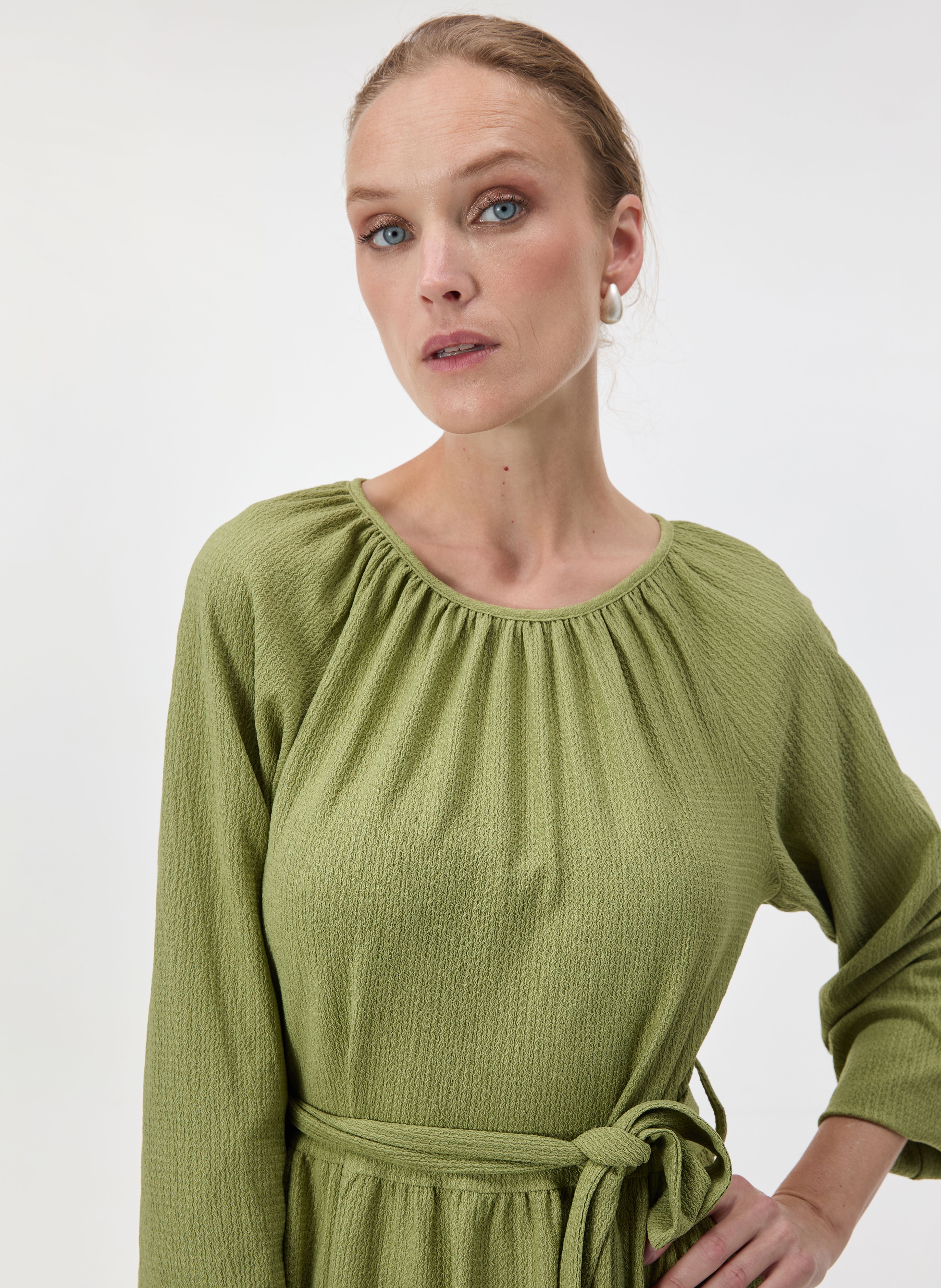 Rochie scurtă dreaptă pentru femei verde cu mânecă trei sferturi ORSAY - 004