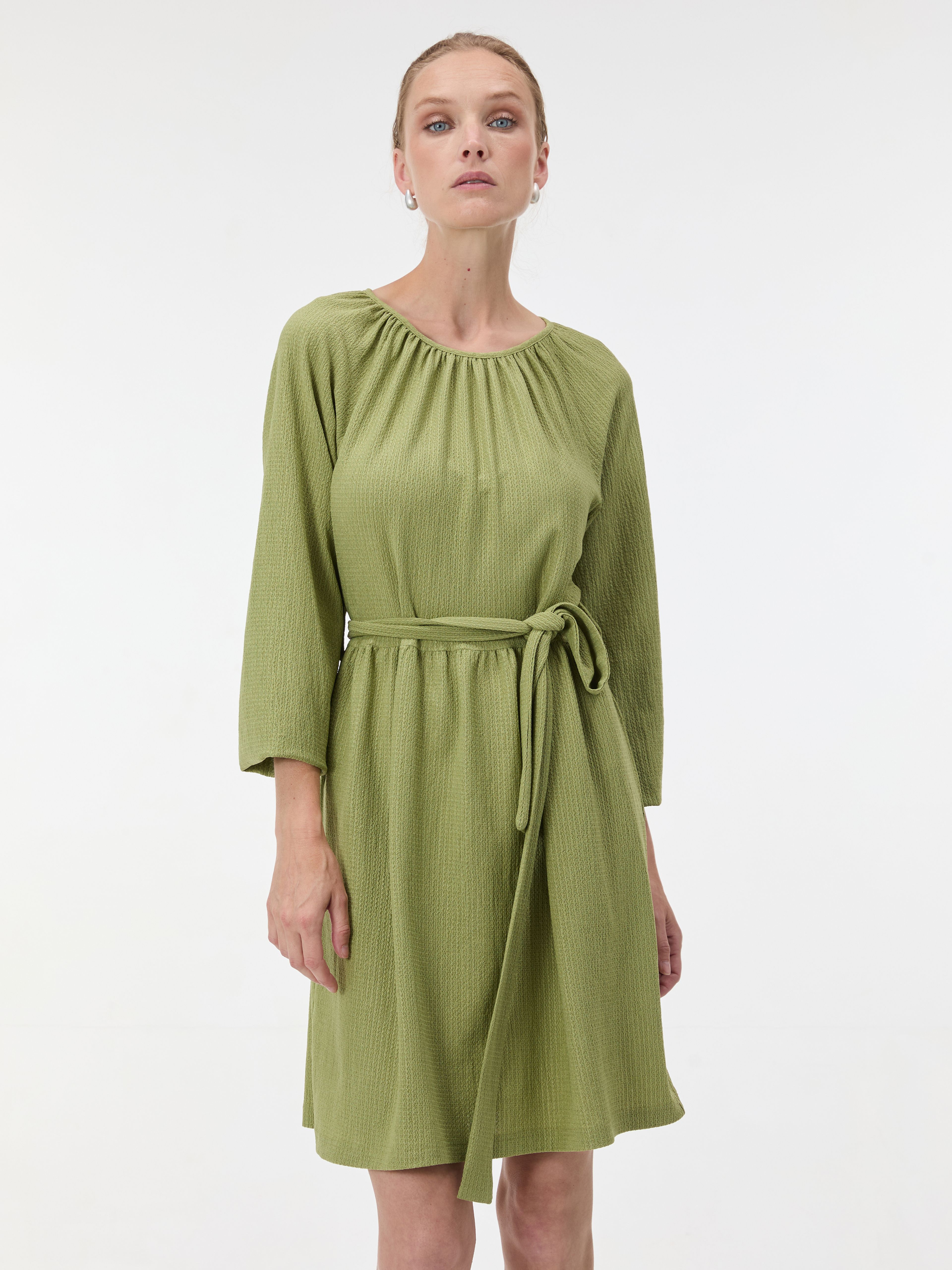 Rochie scurtă dreaptă pentru femei verde cu mânecă trei sferturi ORSAY - 003
