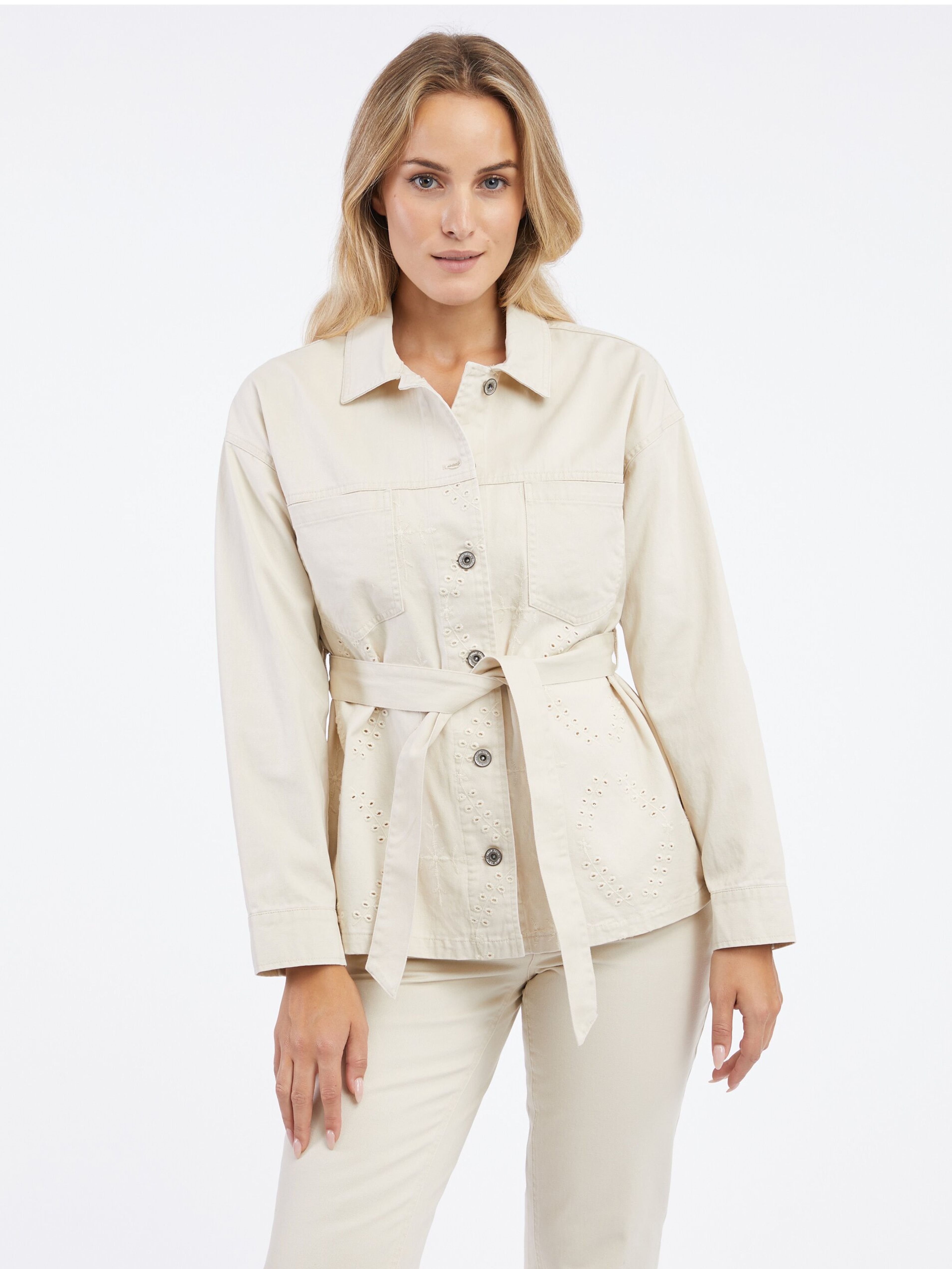 Beige gemusterte Damen-Jeansjacke ORSAY