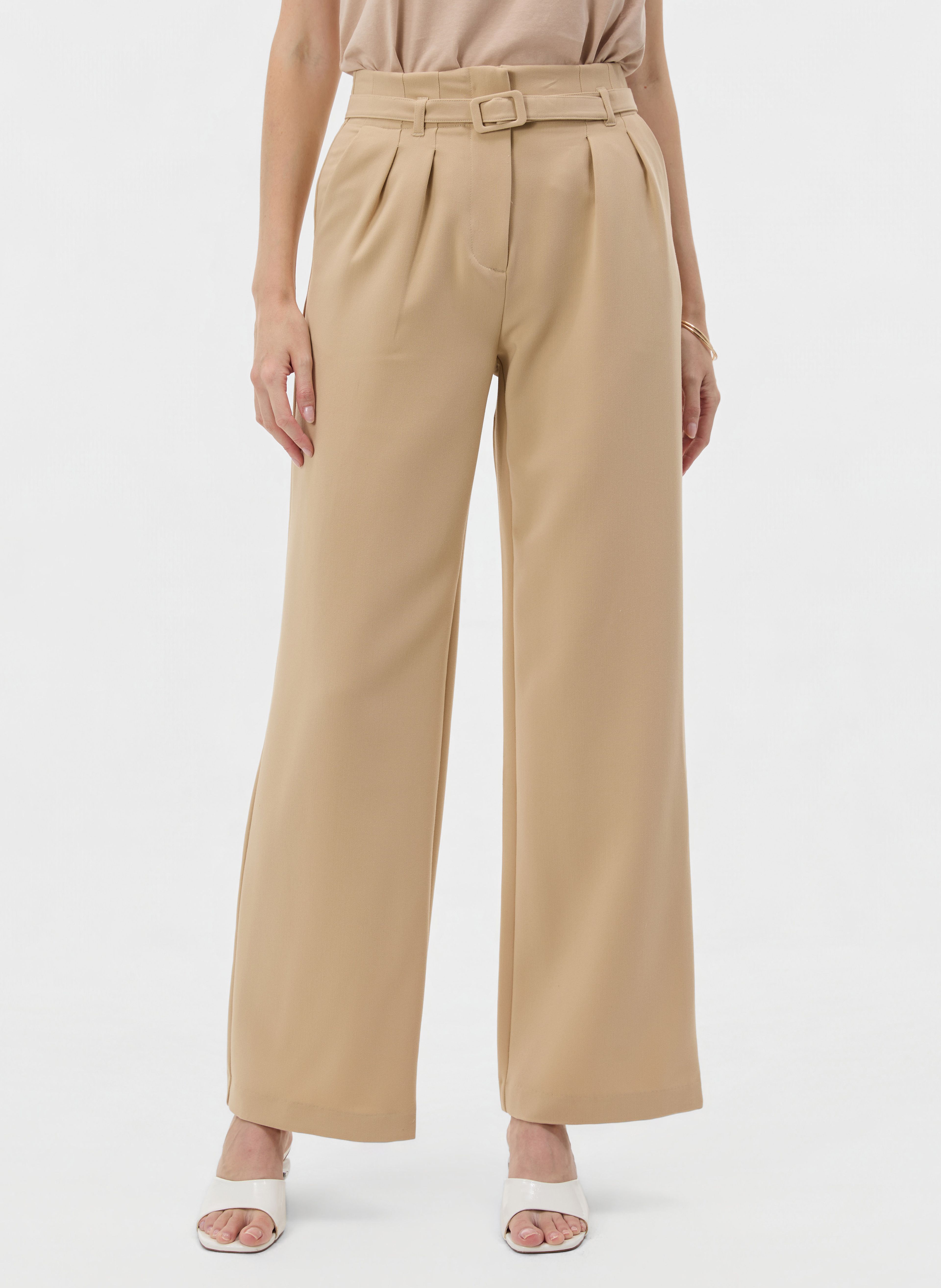 Beige Damenhose mit weitem Bein und hohem Bund ORSAY - 002