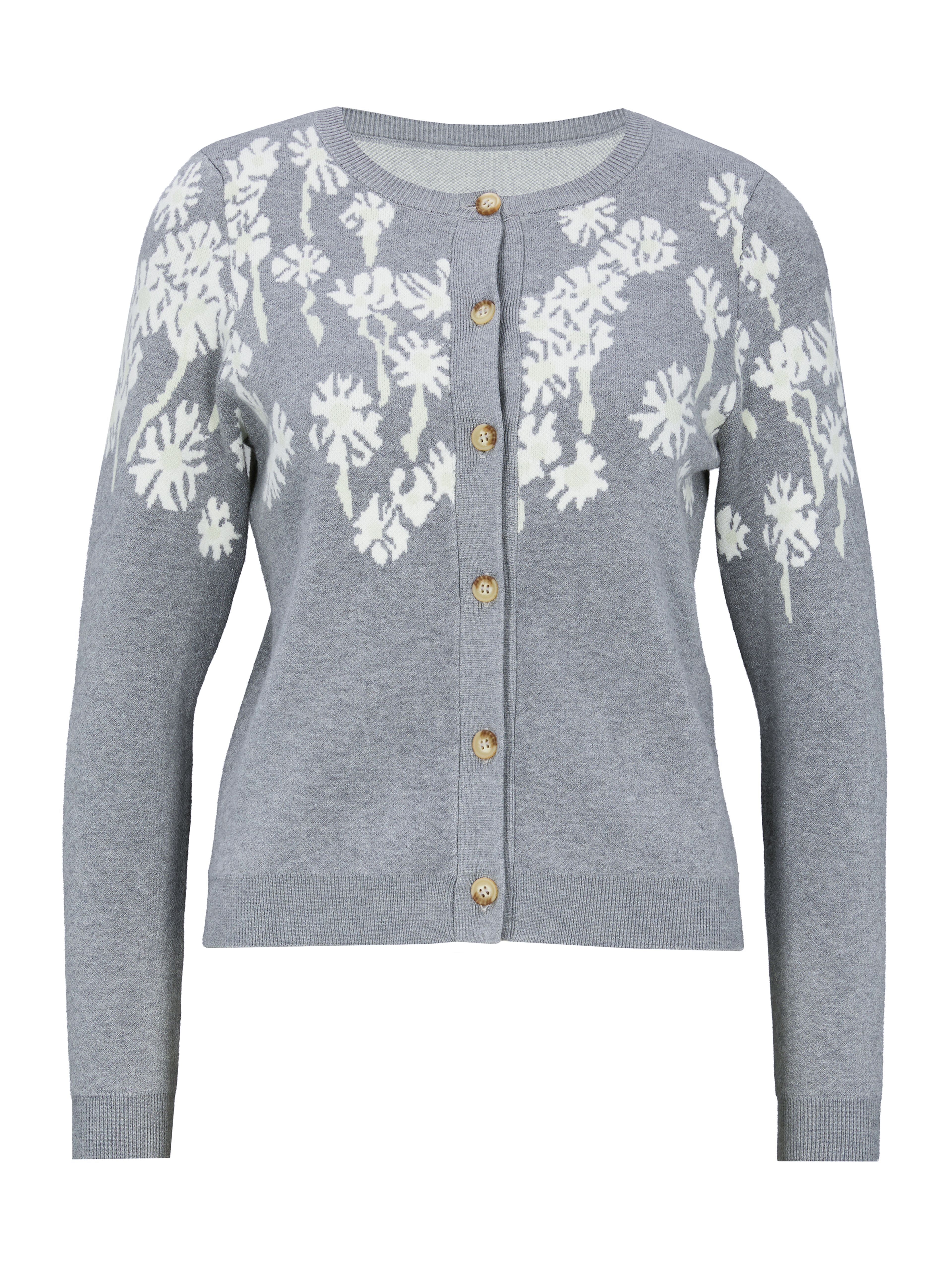 Grauer Damen-Cardigan mit Blumenmuster und langen Ärmeln ORSAY - 006