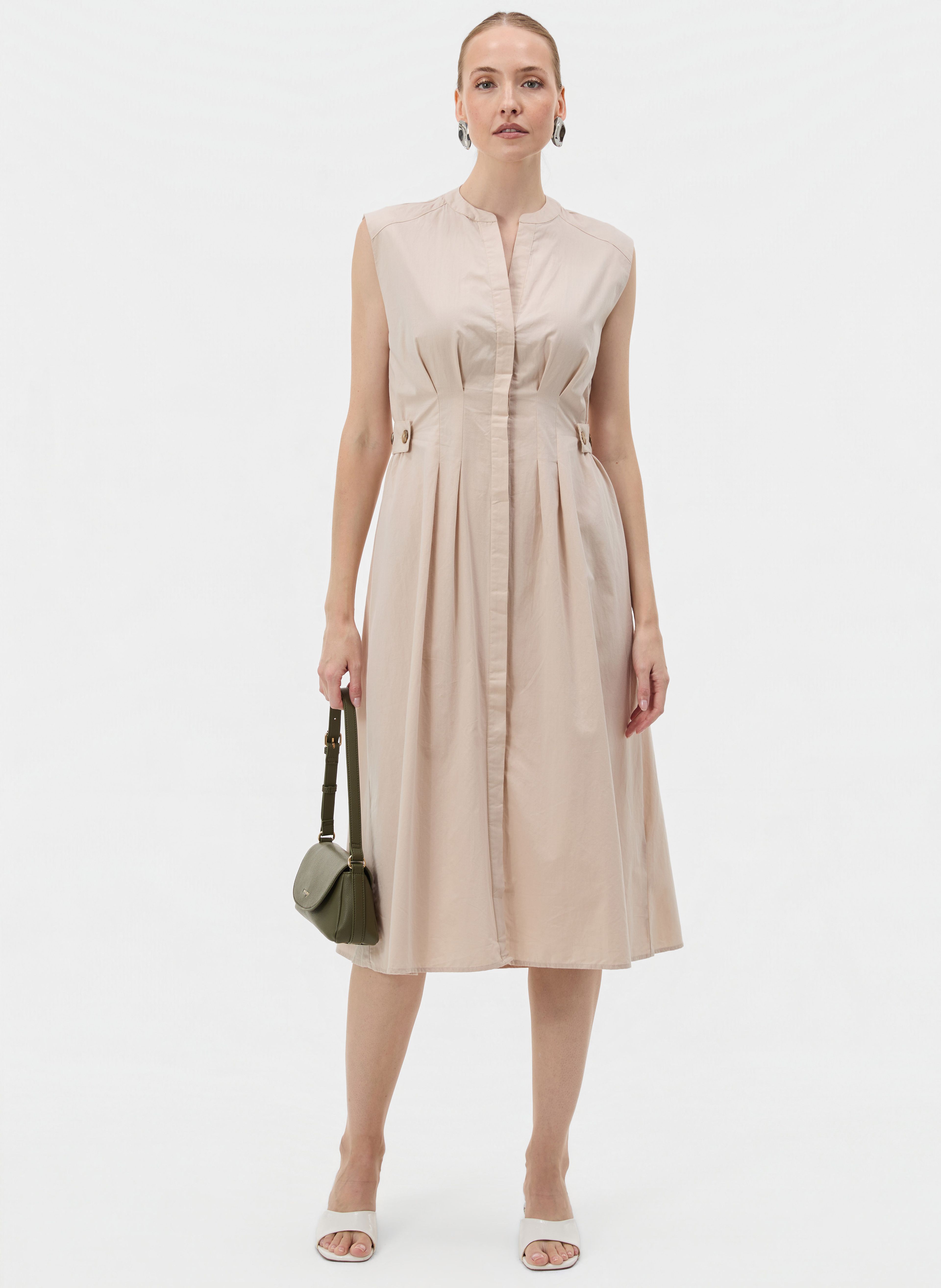 Beiges ärmelloses Damen-Midikleid in A-Linie mit V-Ausschnitt ORSAY - 003