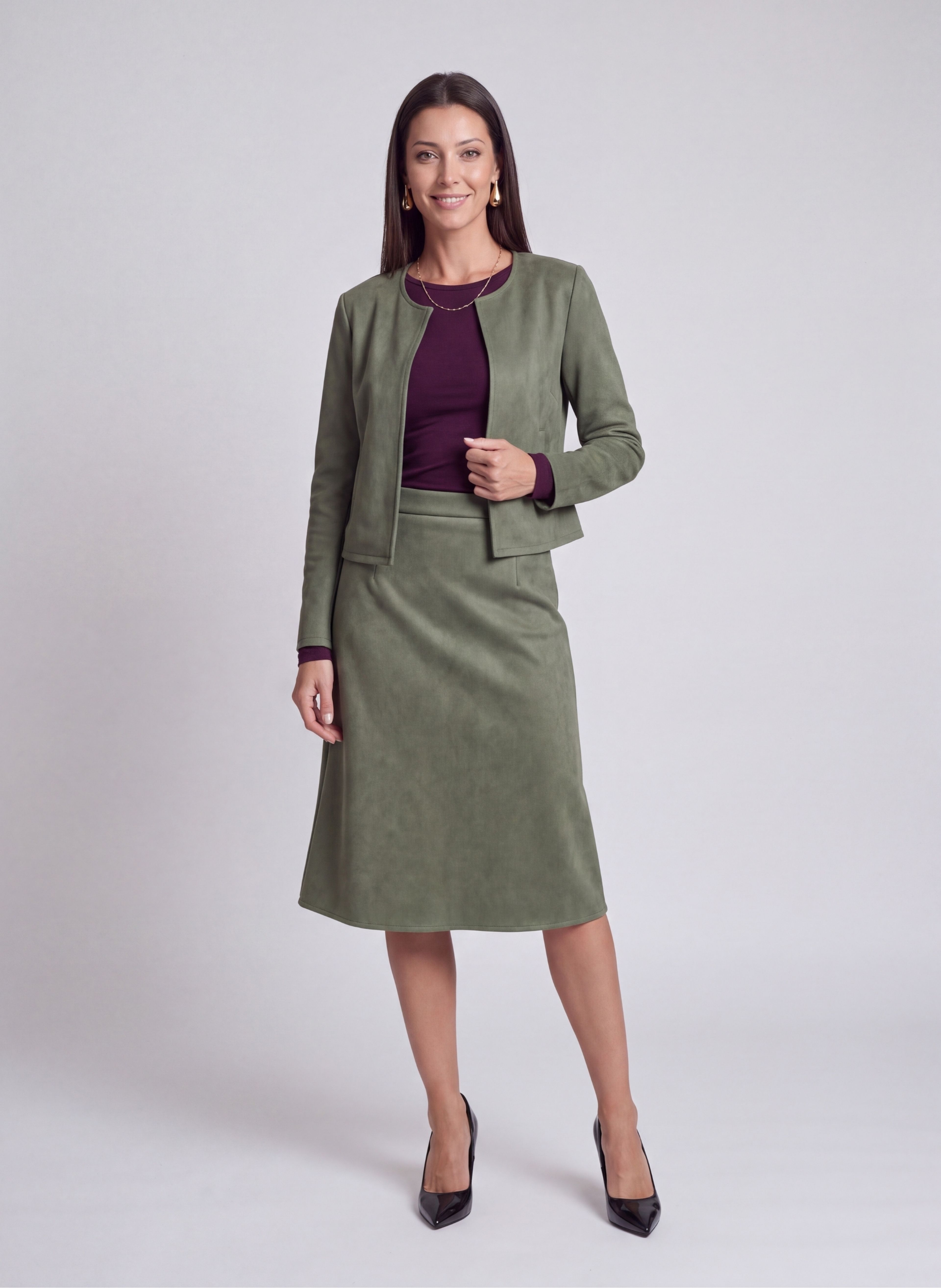 Damska spódnica midi khaki o kroju litery A ORSAY - 002