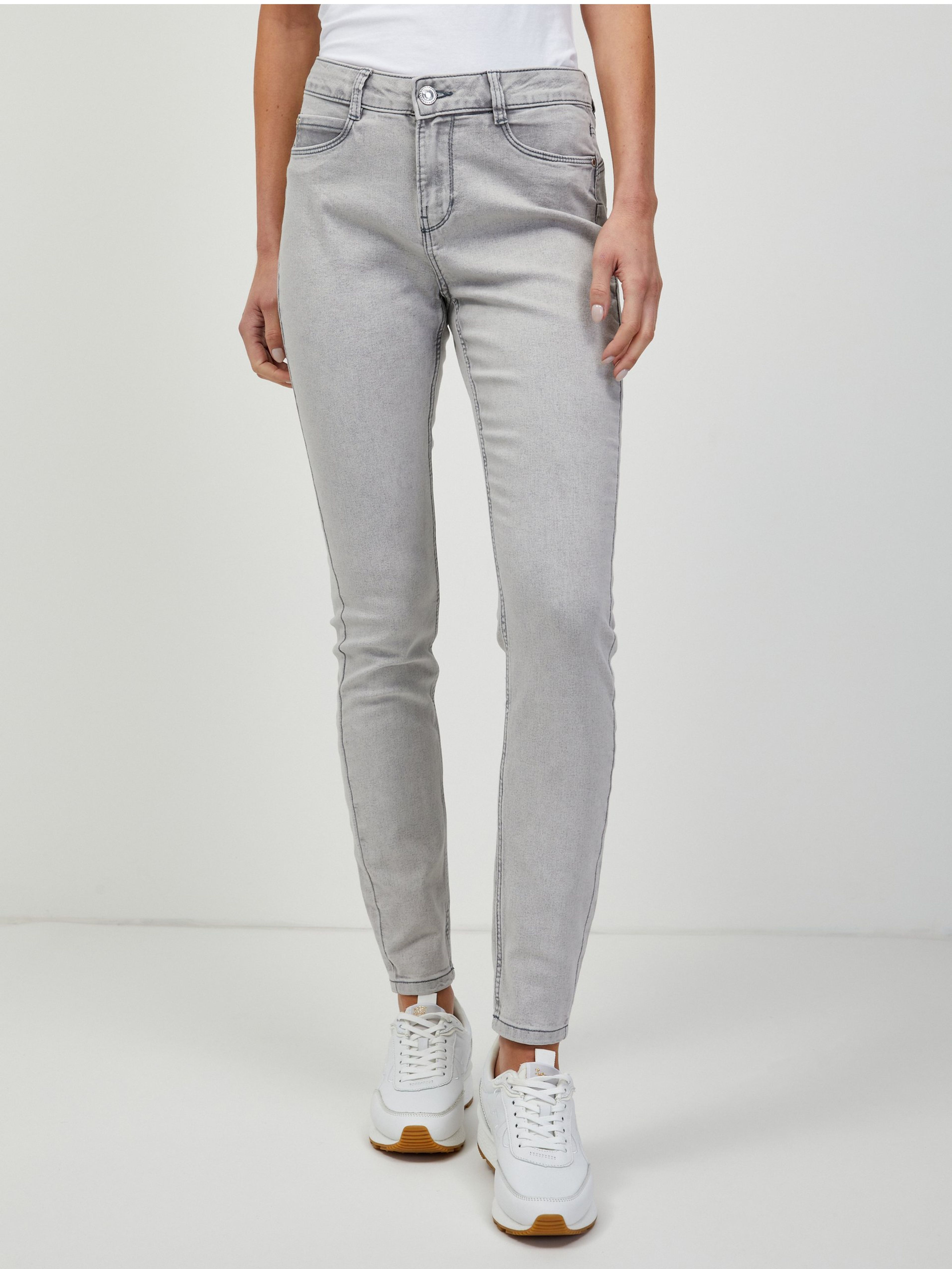 Jasnoszare skinny fit jeansy ORSAY