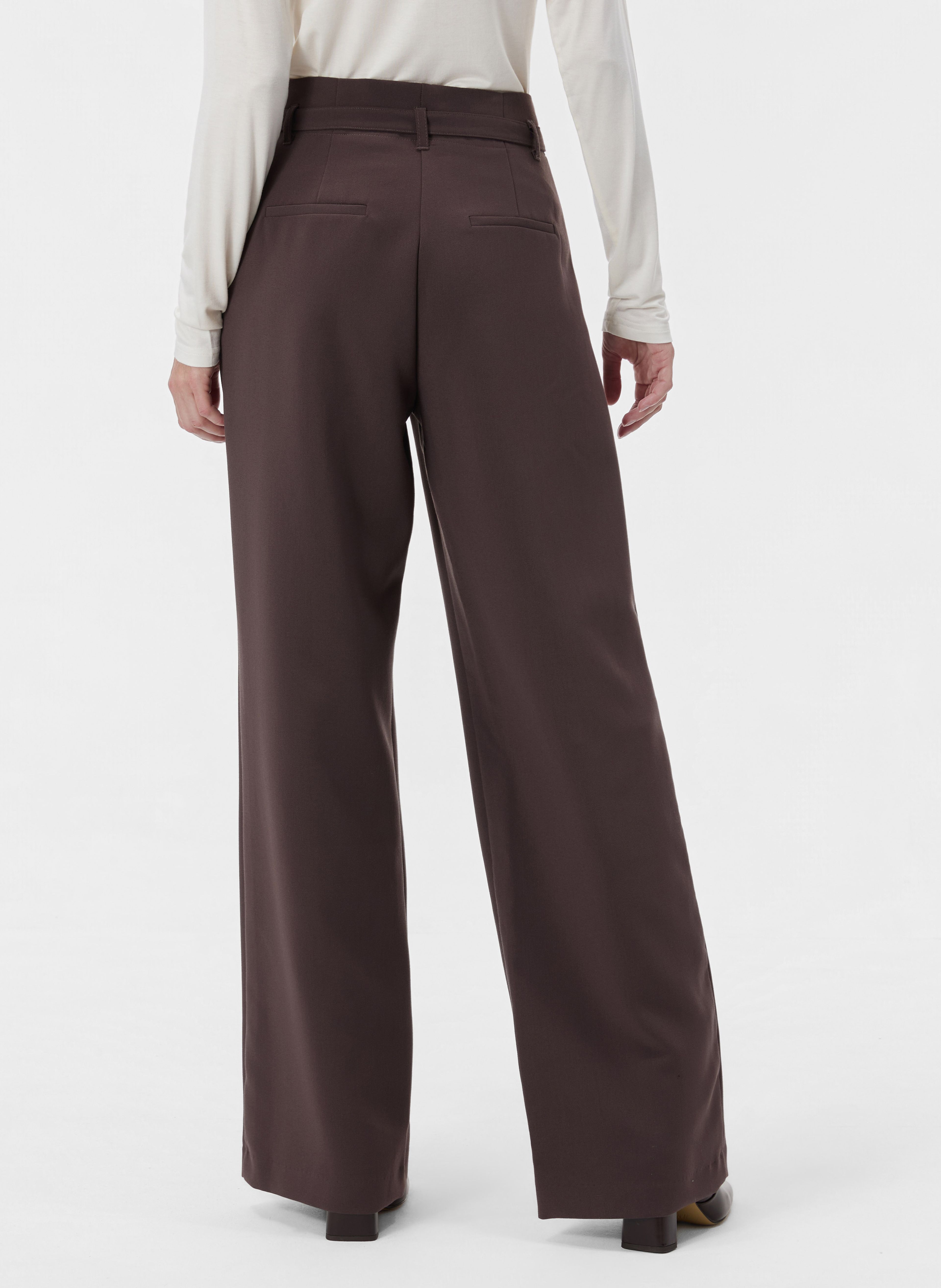 Brązowe damskie spodnie wide leg z wysokim stanem ORSAY - 002