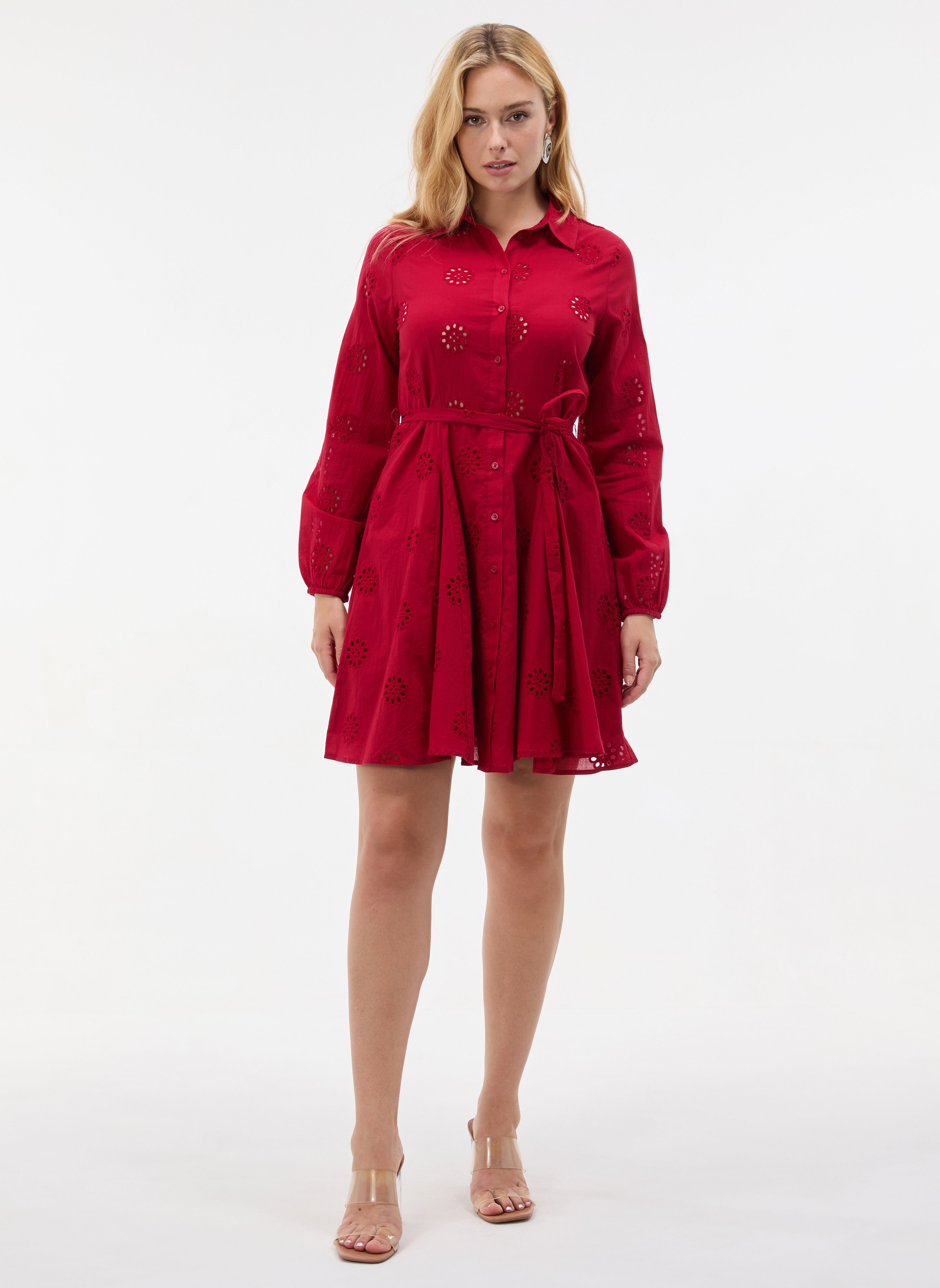 Rochie tip cămașă scurtă, cu croială evazată, roșu ORSAY - 003