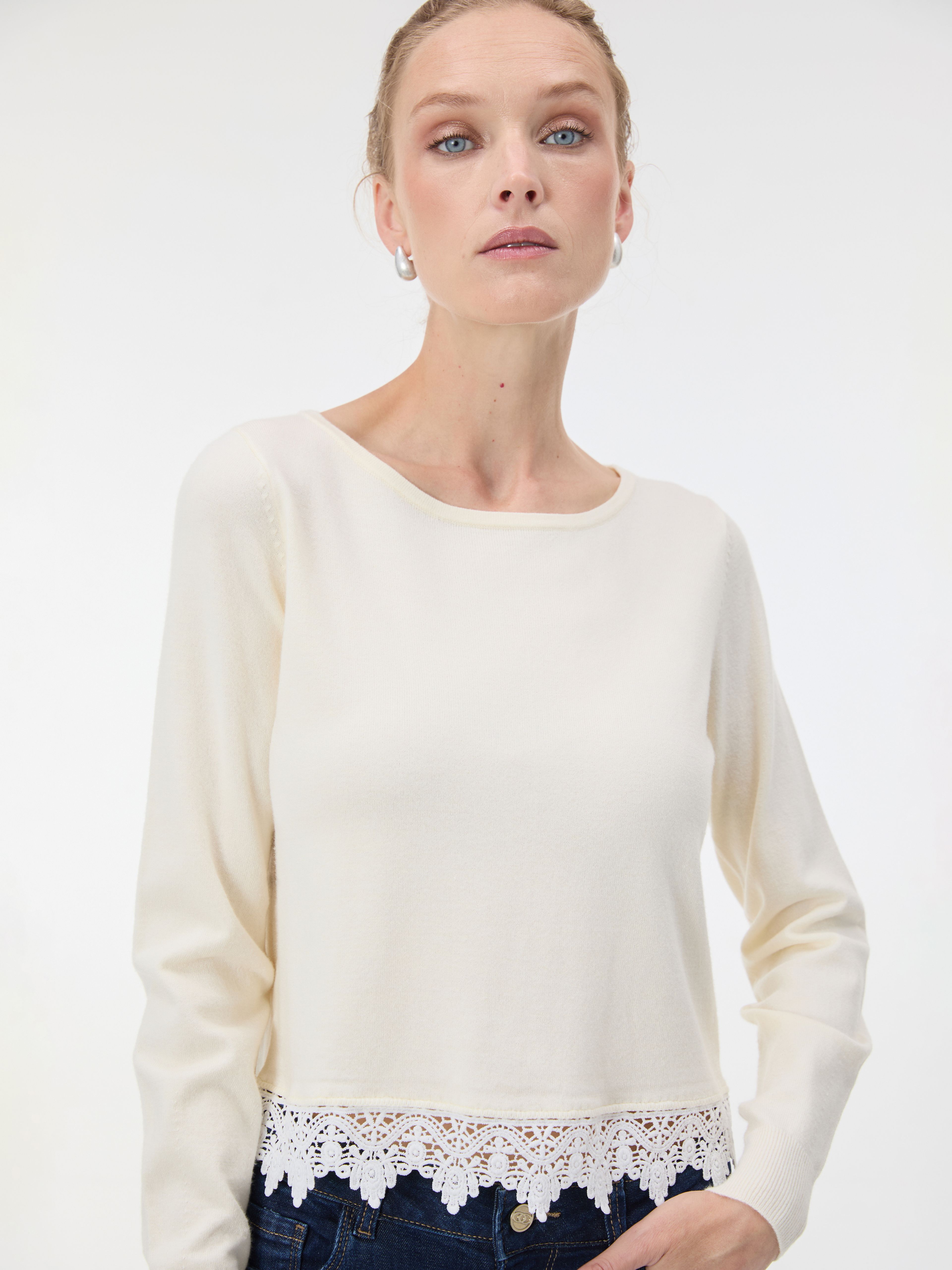Weißer Damenpullover mit langen Ärmeln ORSAY - 005