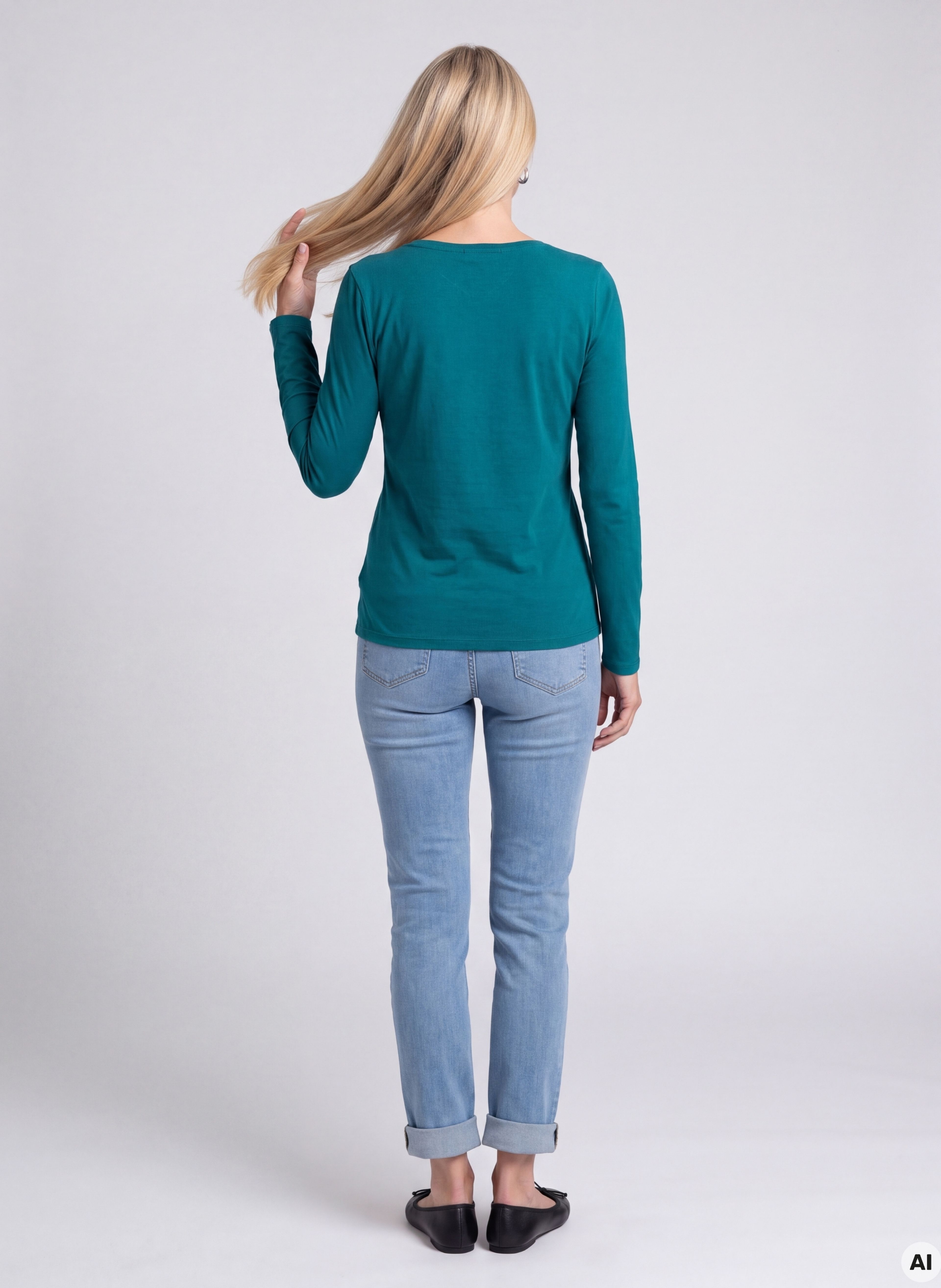 Tricou pentru femei turcoaz cu mâneci lungi ORSAY - 002