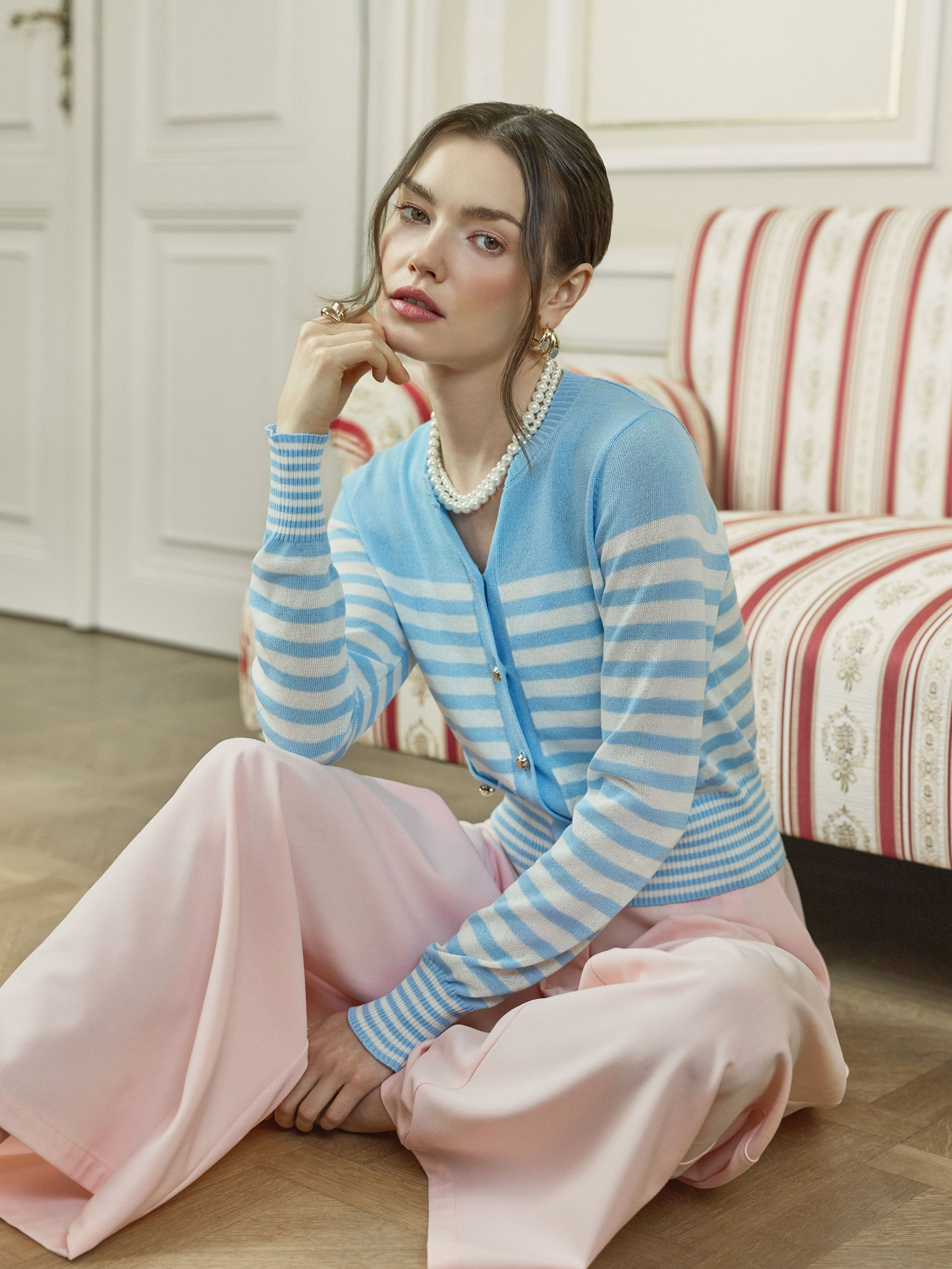 Svetlomodrý pruhovaný dámsky kardigán ORSAY