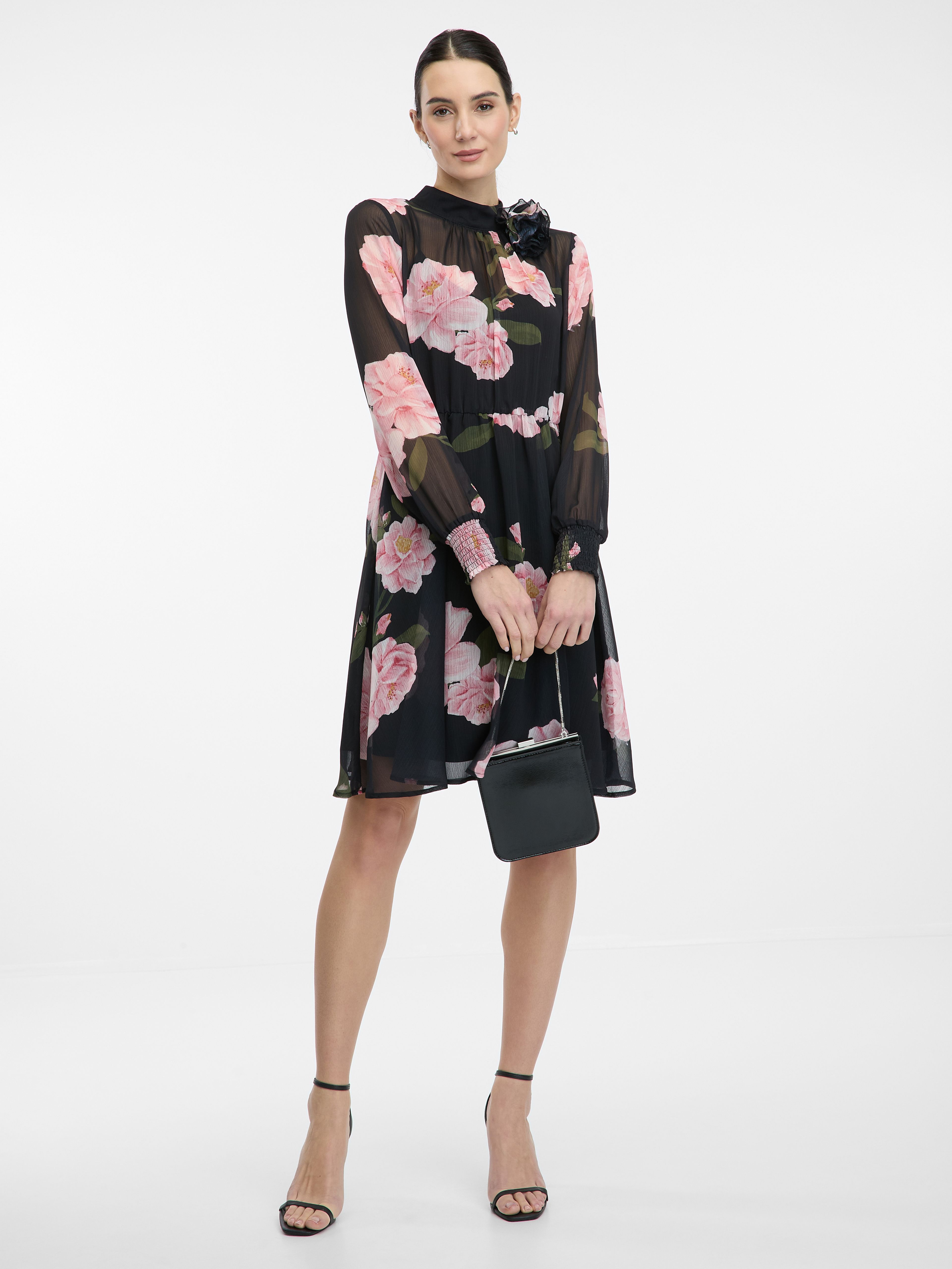 Schwarzes Damen-Kniekleid mit Blumenmuster ORSAY