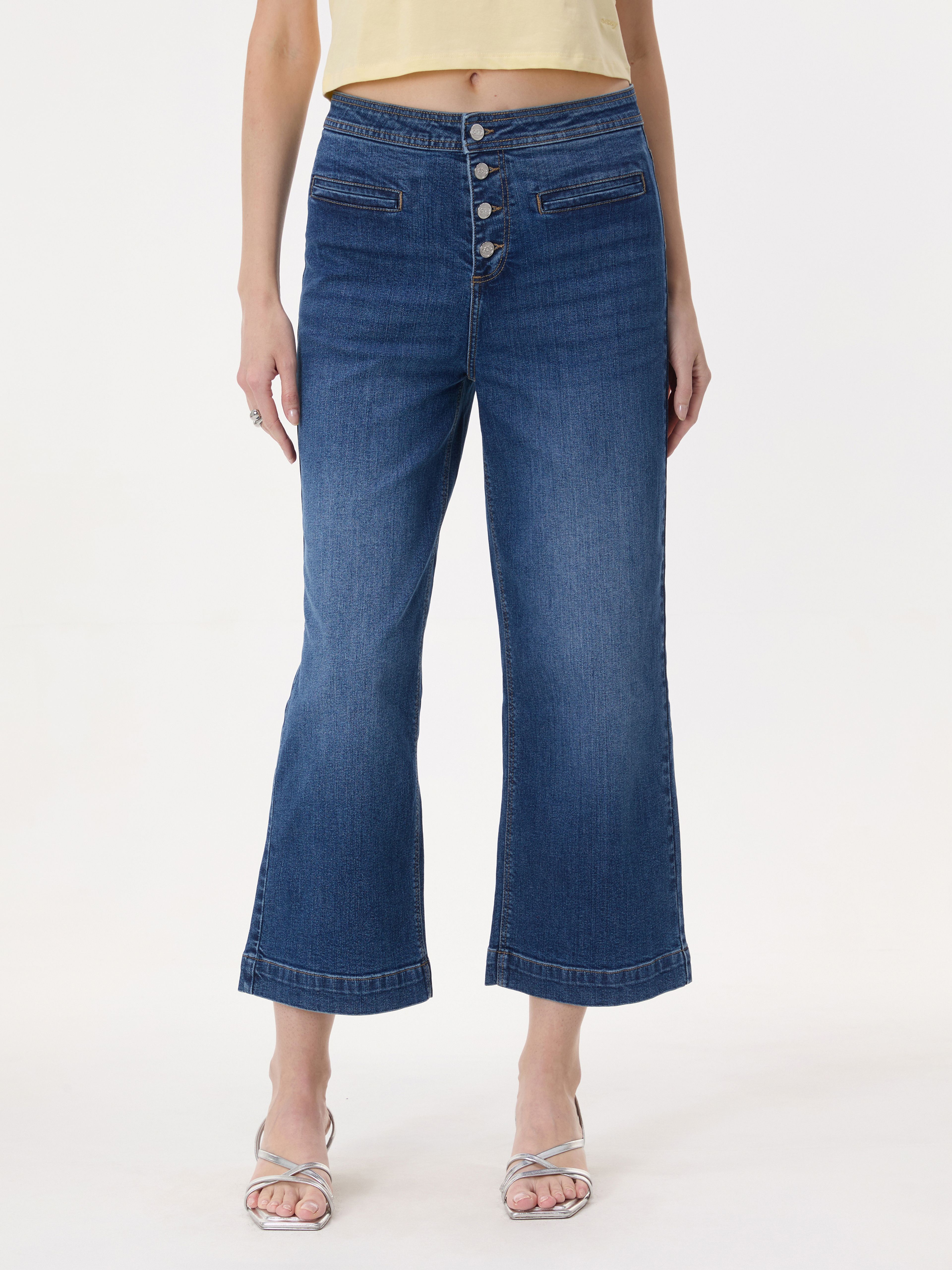 Niebieskie szerokie jeansy damskie ORSAY - 003