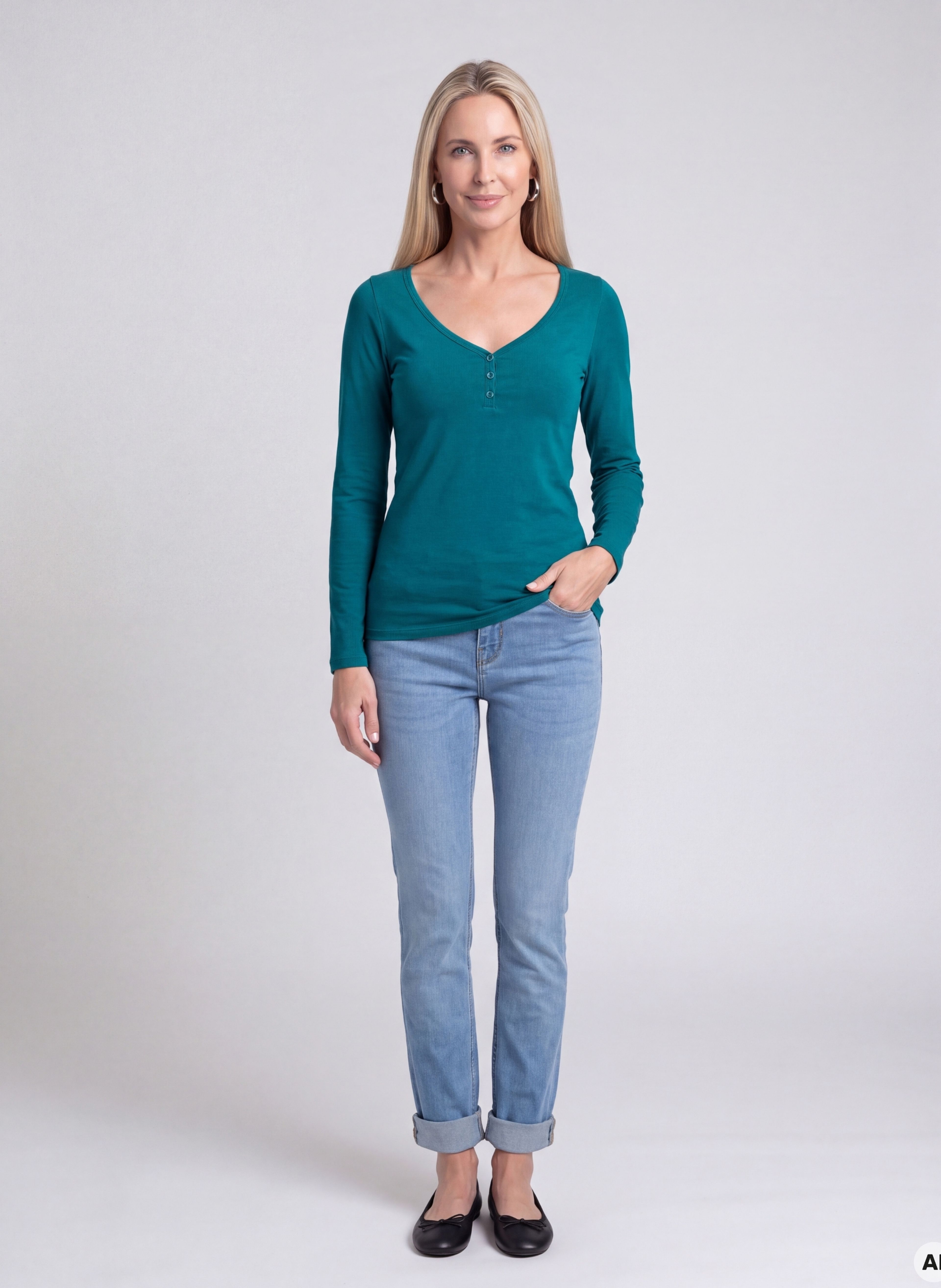 Tricou pentru femei turcoaz cu mâneci lungi ORSAY - 003