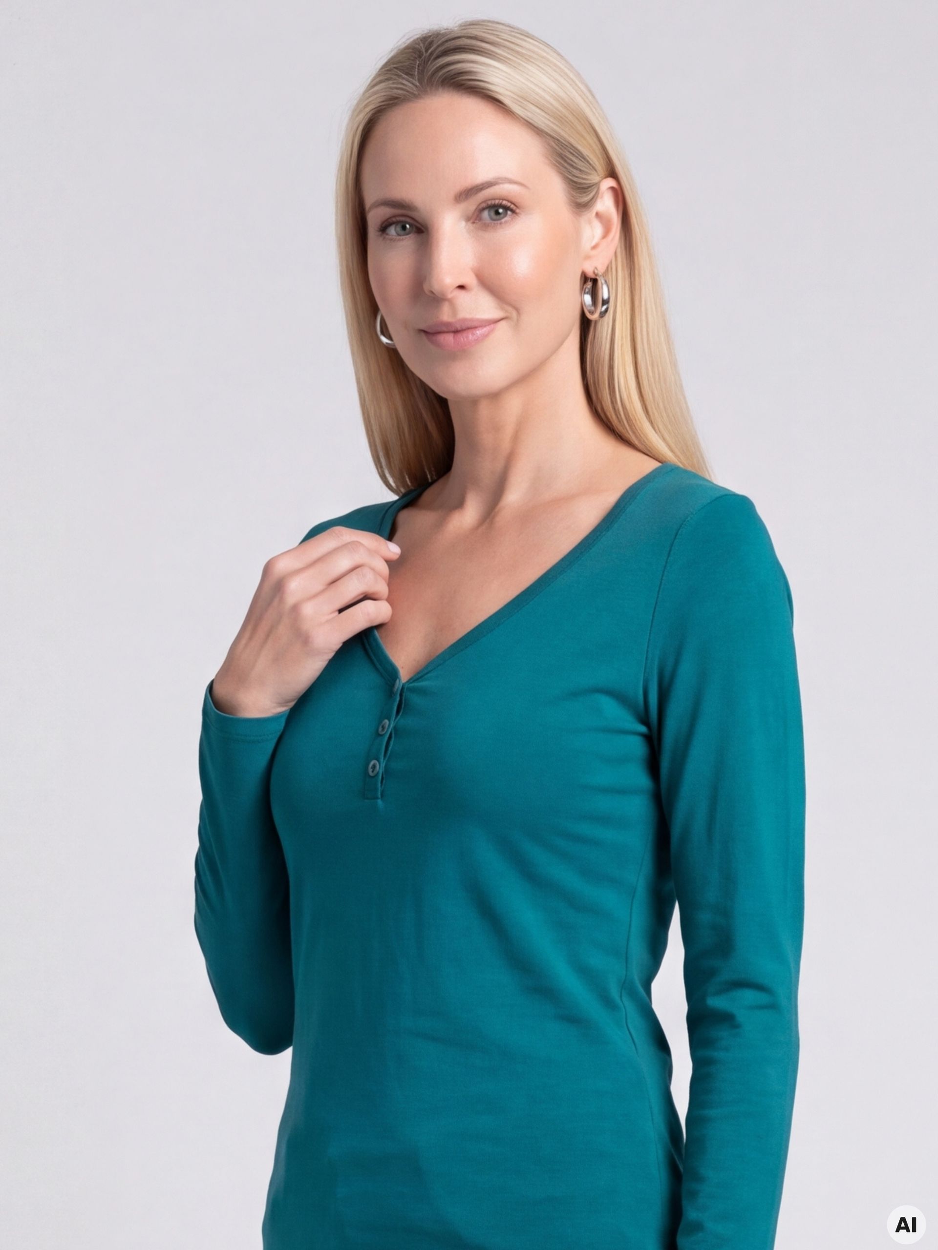 Tricou pentru femei turcoaz cu mâneci lungi ORSAY - 001