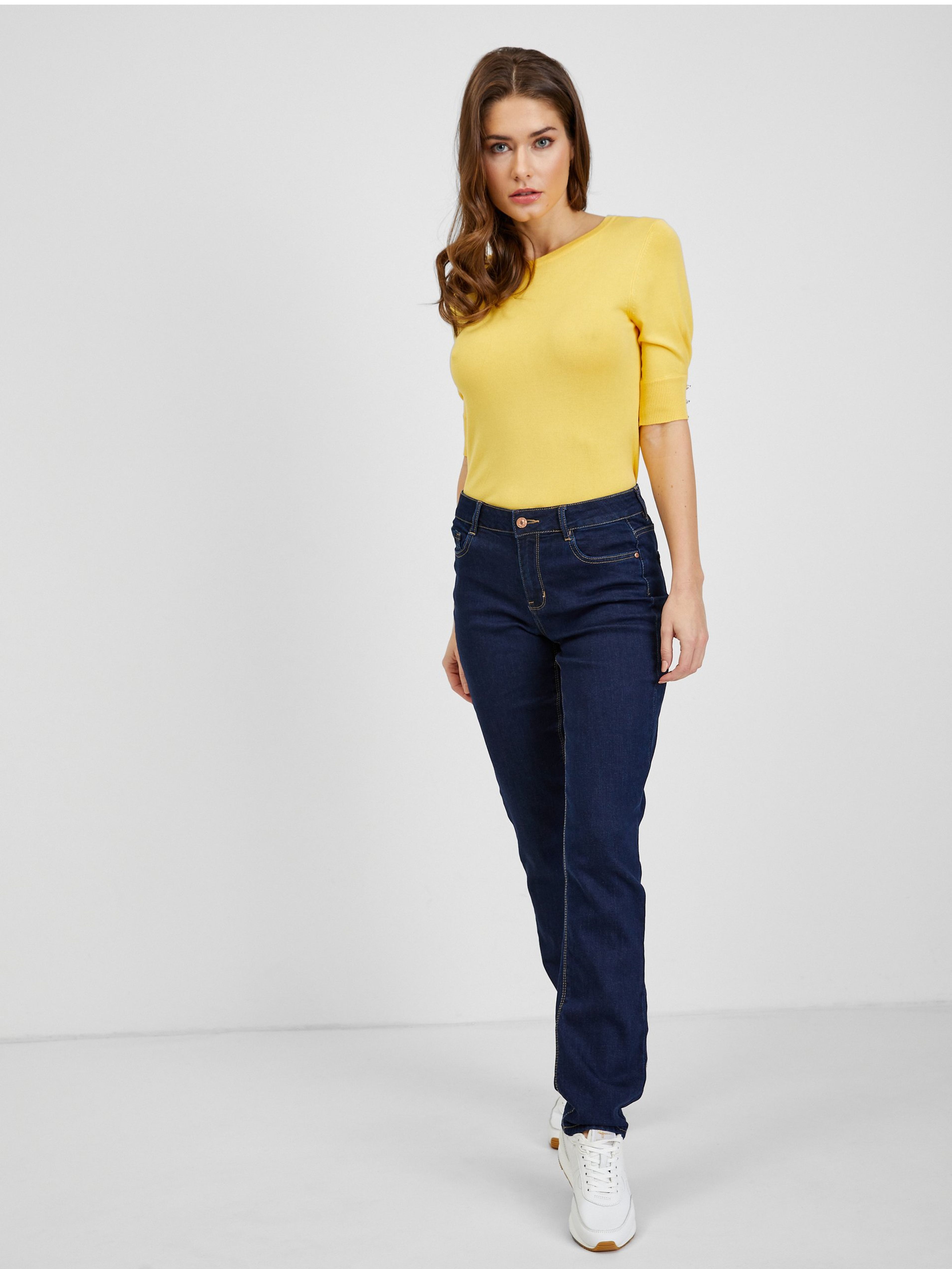 Tmavě modré dámské straight mid waist džíny ORSAY
