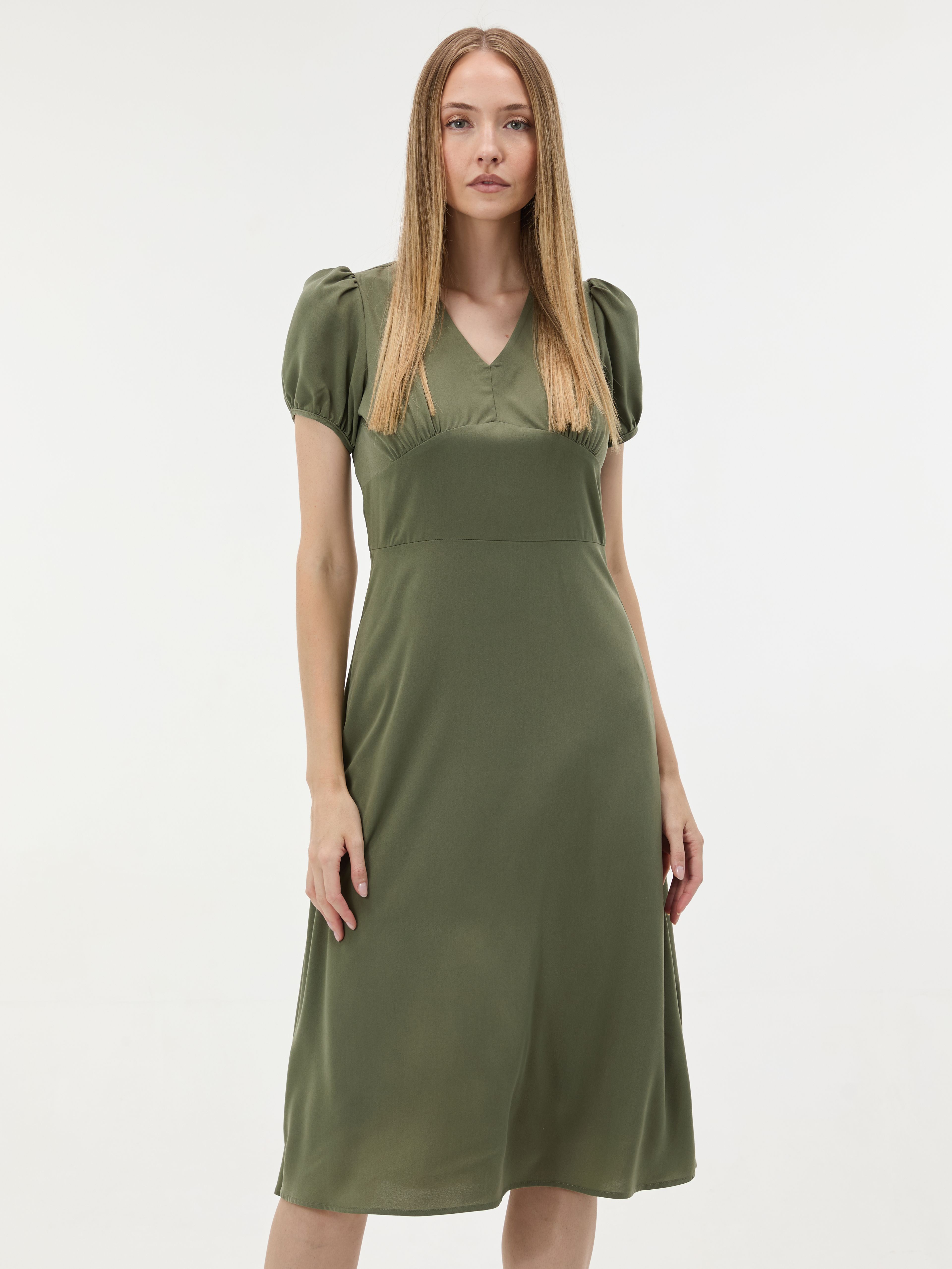 Grünes Damen-A-Linien-Kleid mit V-Ausschnitt und kurzen Ärmeln ORSAY - 001