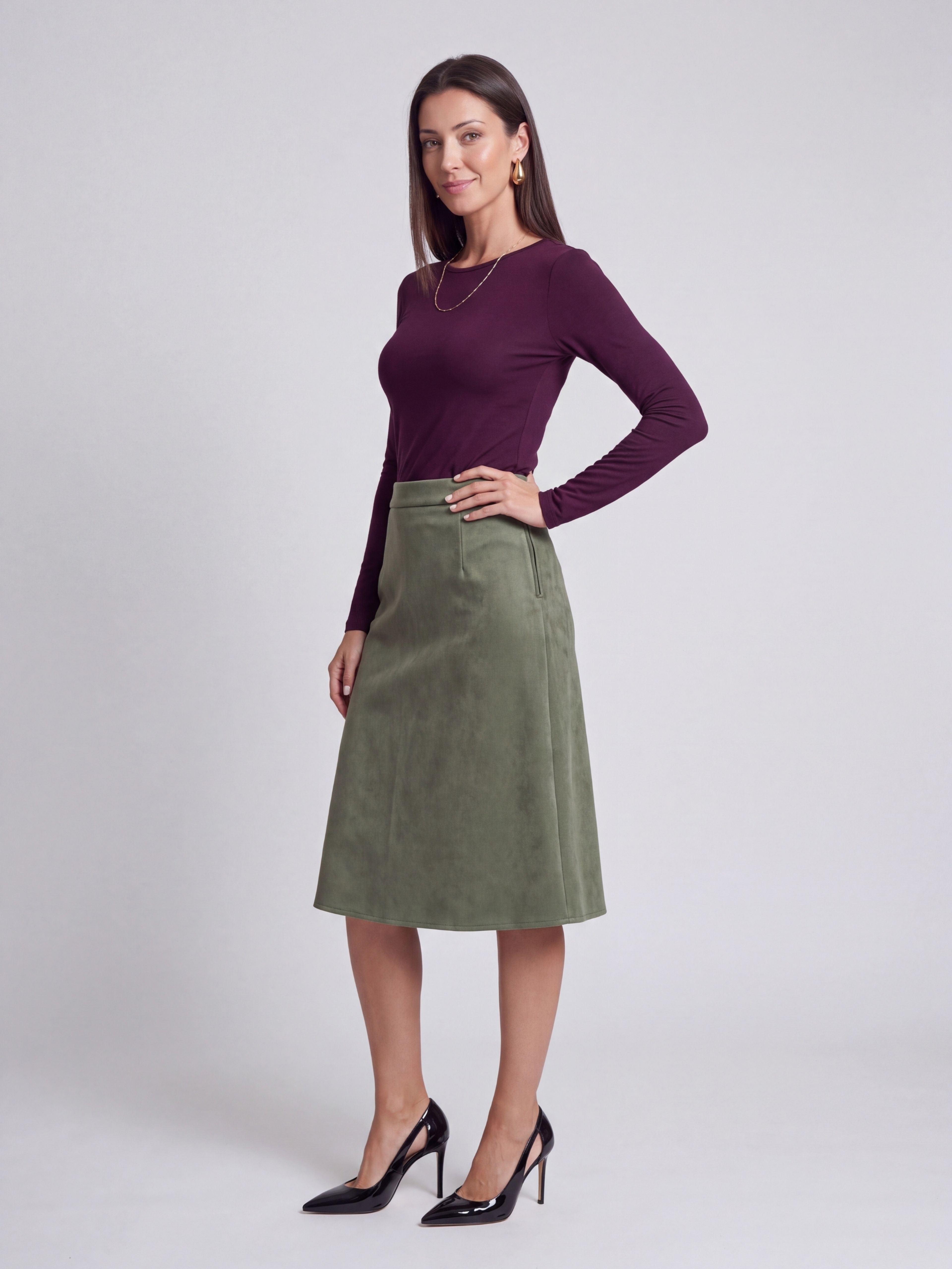 Damska spódnica midi khaki o kroju litery A ORSAY - 001