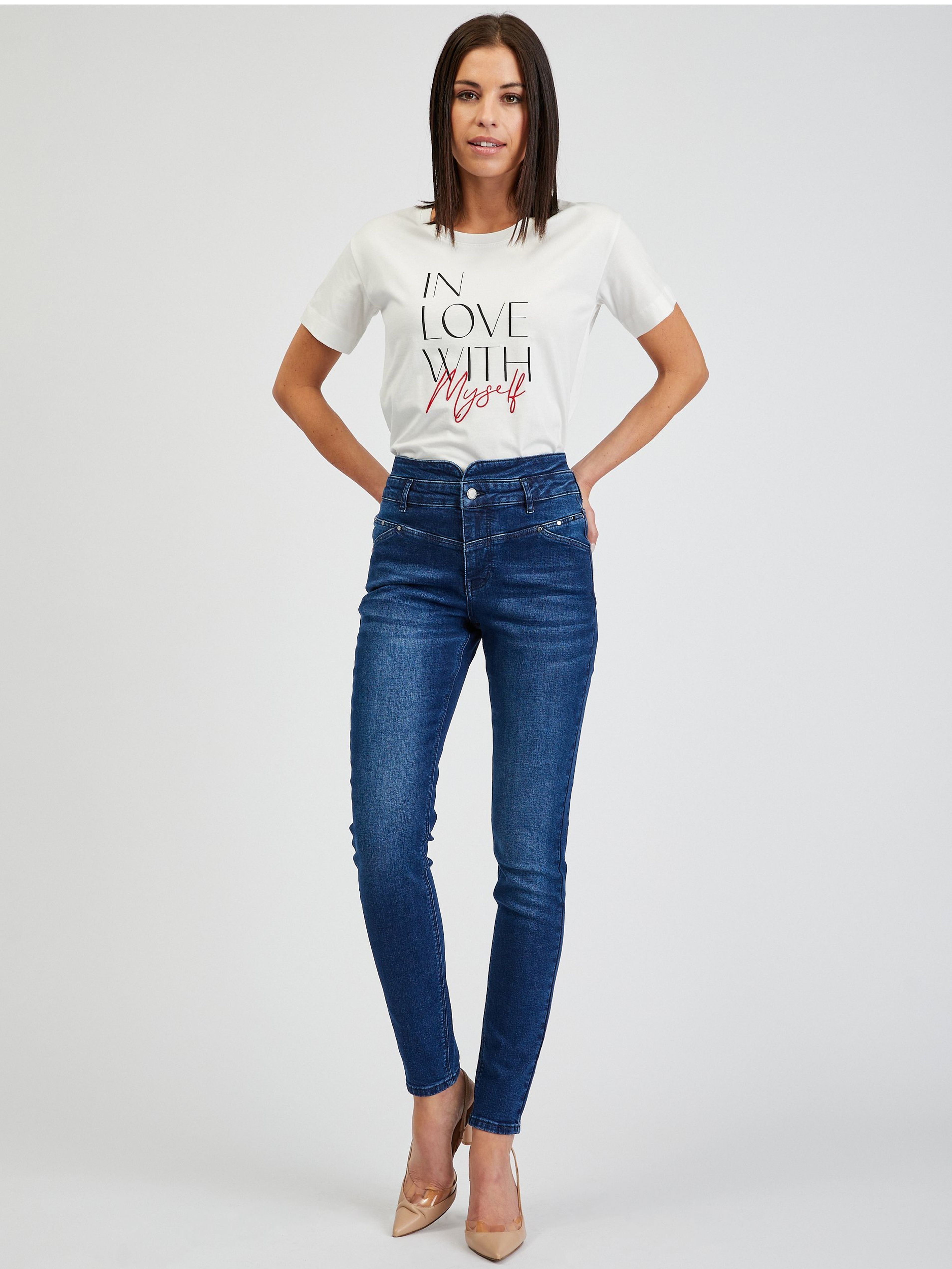 Ciemnoniebieskie damskie skinny fit jeansy ORSAY